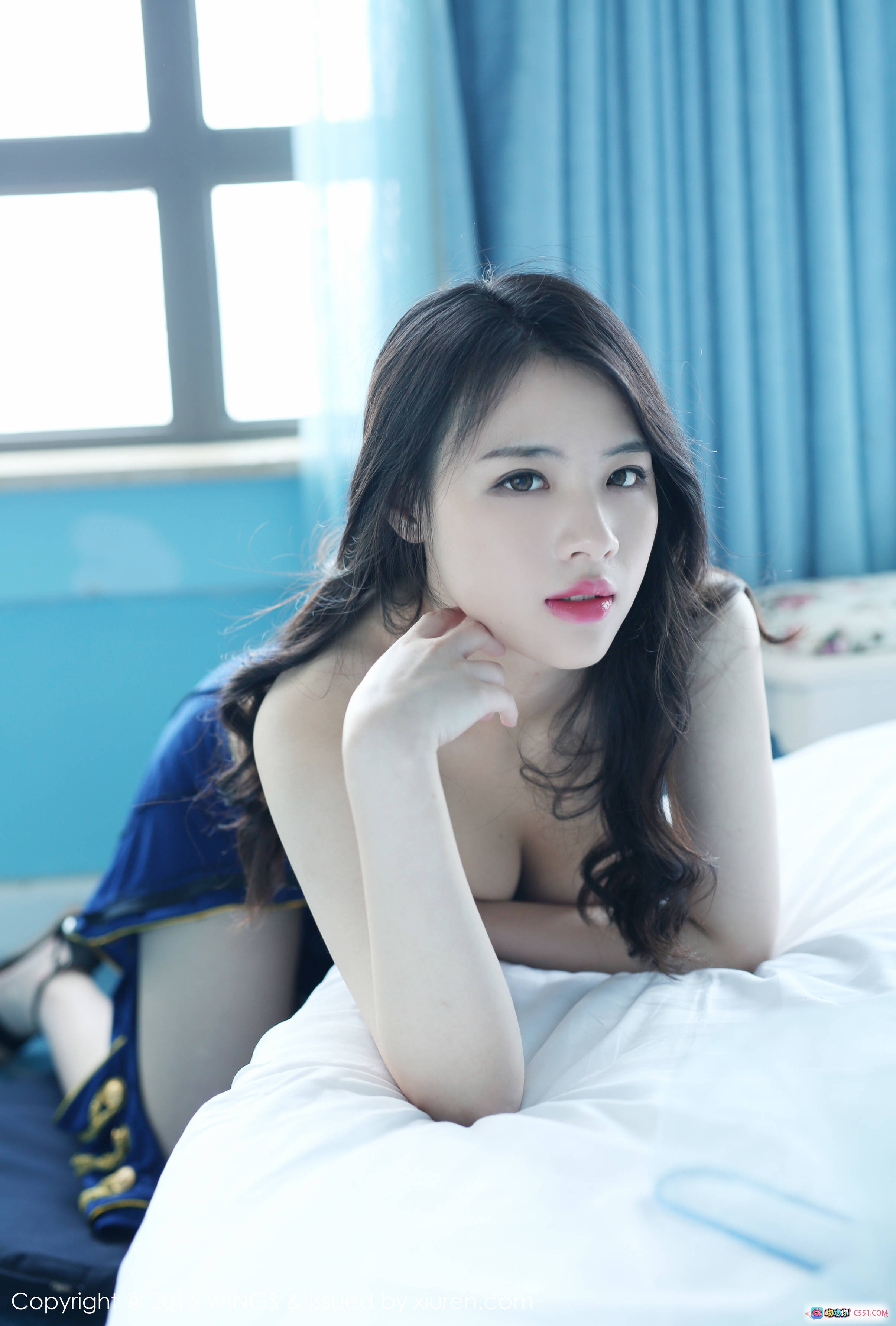 舒林培WingS写真2016.07.21 VOL.009 蓝色窗帘卧室私房美拍 清新性感少女风 无码高清图集 - 就要吻