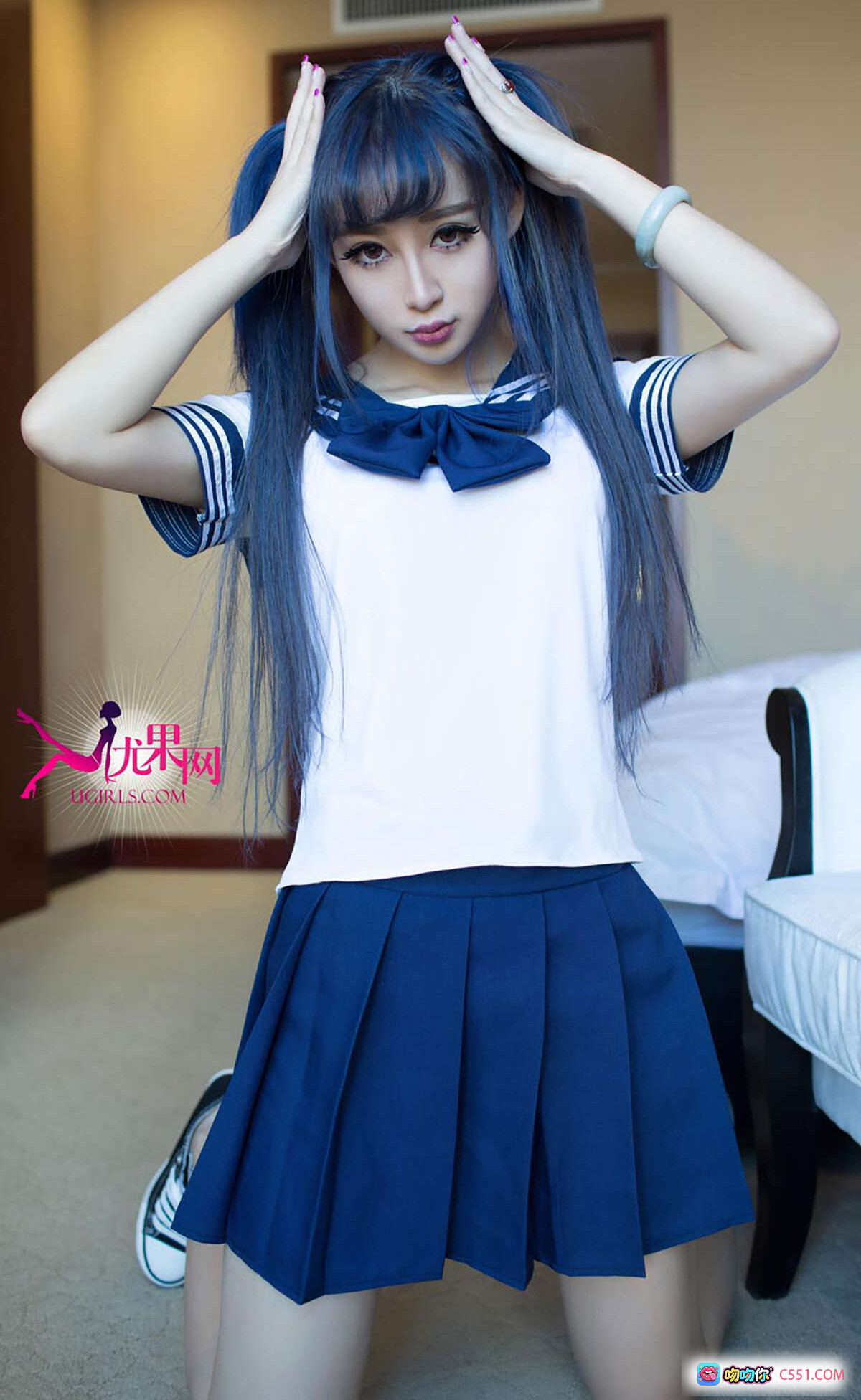 Ugirls尤果网爱尤物专辑2015No.108小可爱萝莉养成计划蓝发双马尾水手服少女写真 - 就要吻