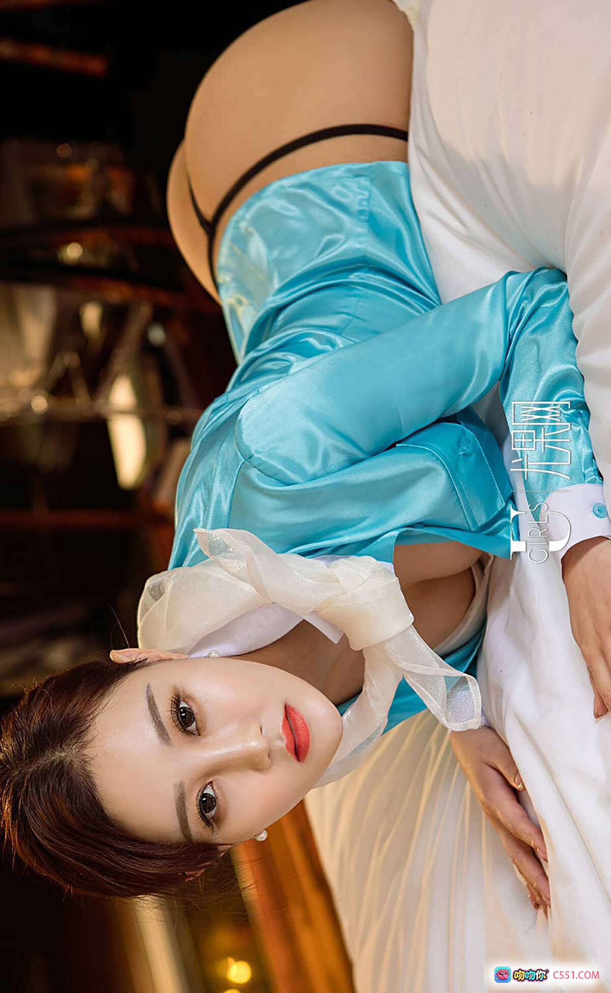 图片[10] - 韩茜尤果网写真｜蓝色缎面衬衫+白色包臀裙｜优雅性感职场风｜爱尤物专辑No.566 - 就要吻