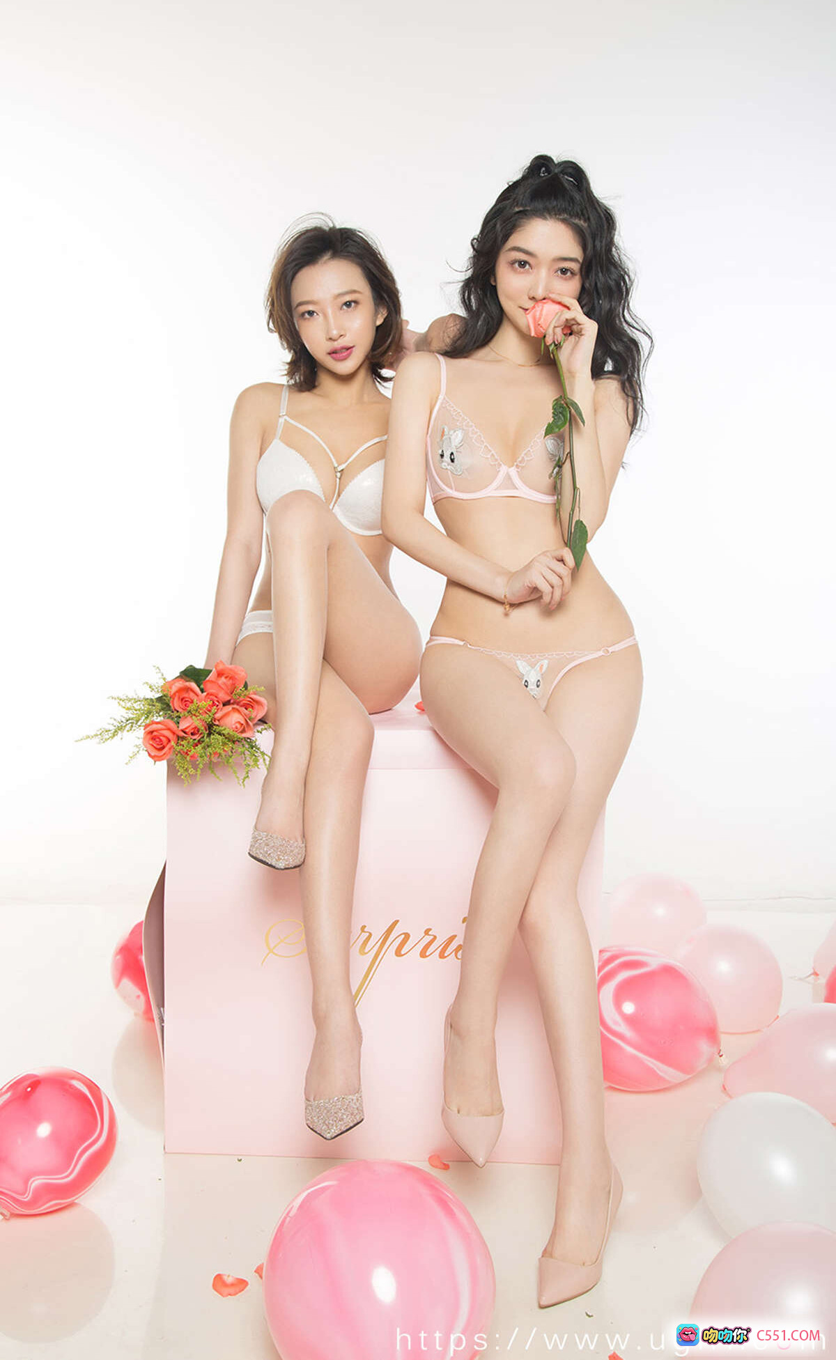 图片[7] - 小琪栗子粉色礼盒写真｜兔耳内衣高跟鞋玫瑰花气球性感私房照｜Ugirls尤果网爱尤物No.1731 - 就要吻