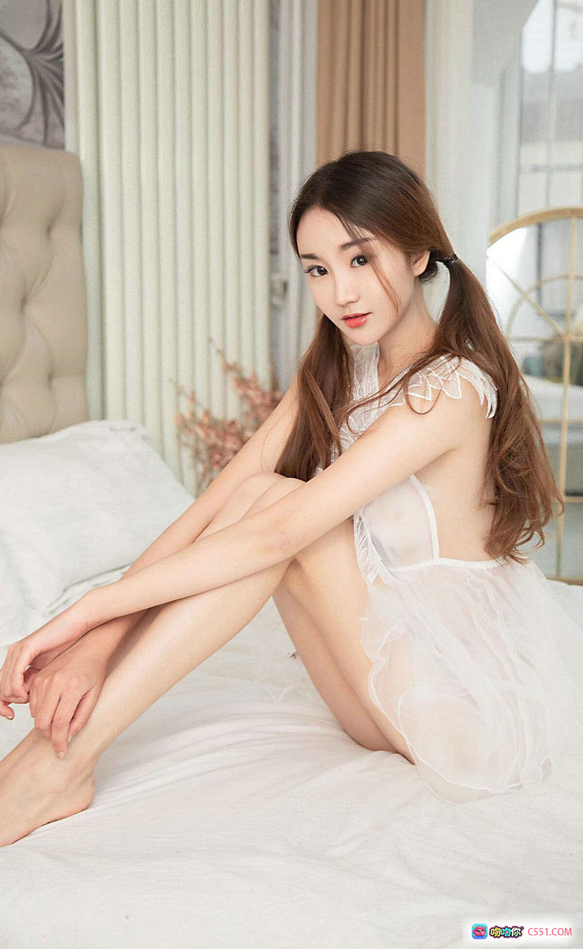 图片[3] - 丁莎莎白色蕾丝睡衣私房写真 | 尤果网爱尤物专辑No.1438 | 床上性感美腿姿态 | 2019年4月27日高清图集 - 就要吻