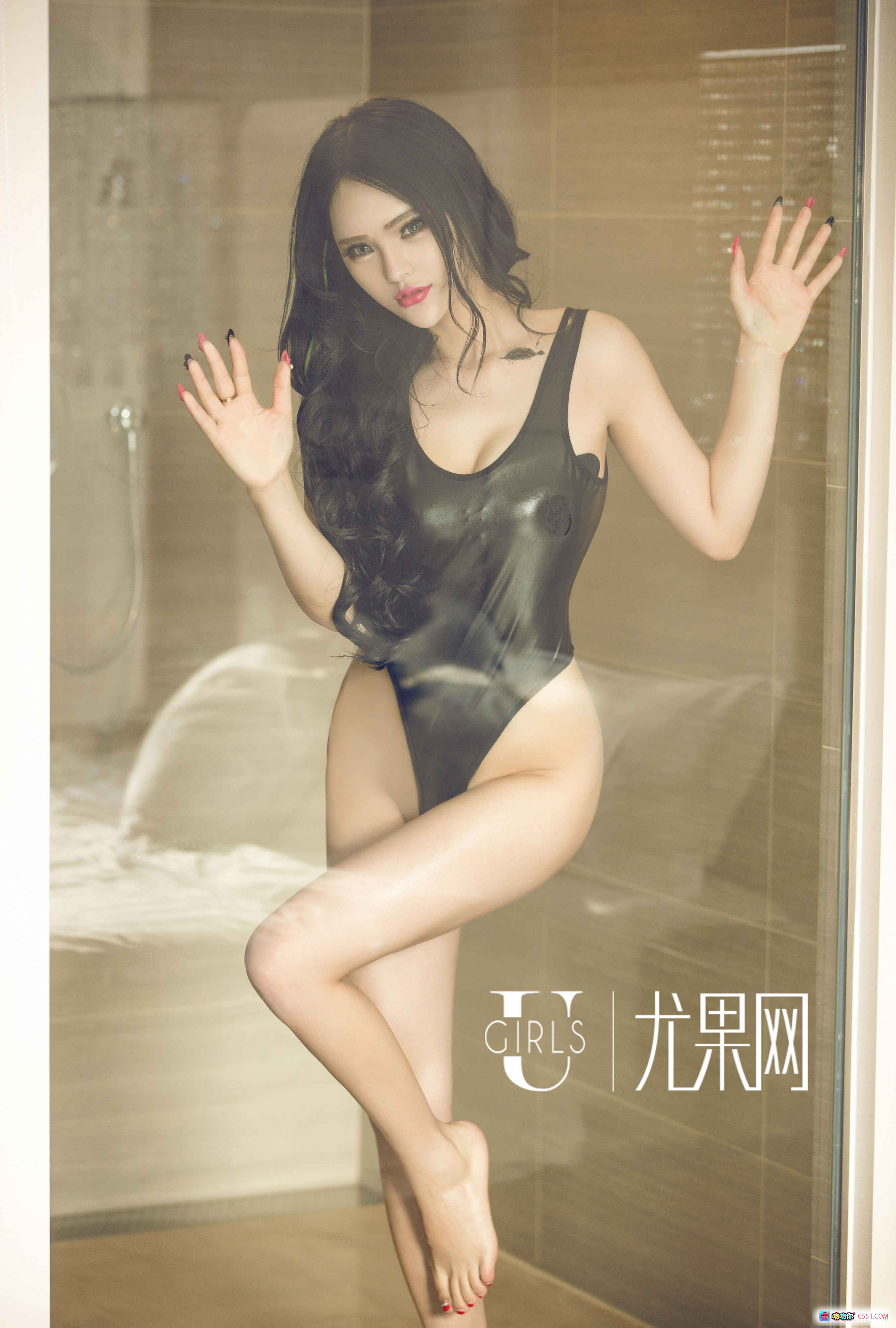 图片[4] - 陈雅漫黑色蕾丝渔网连体衣写真 | UG尤果网性感私房照65P - 就要吻