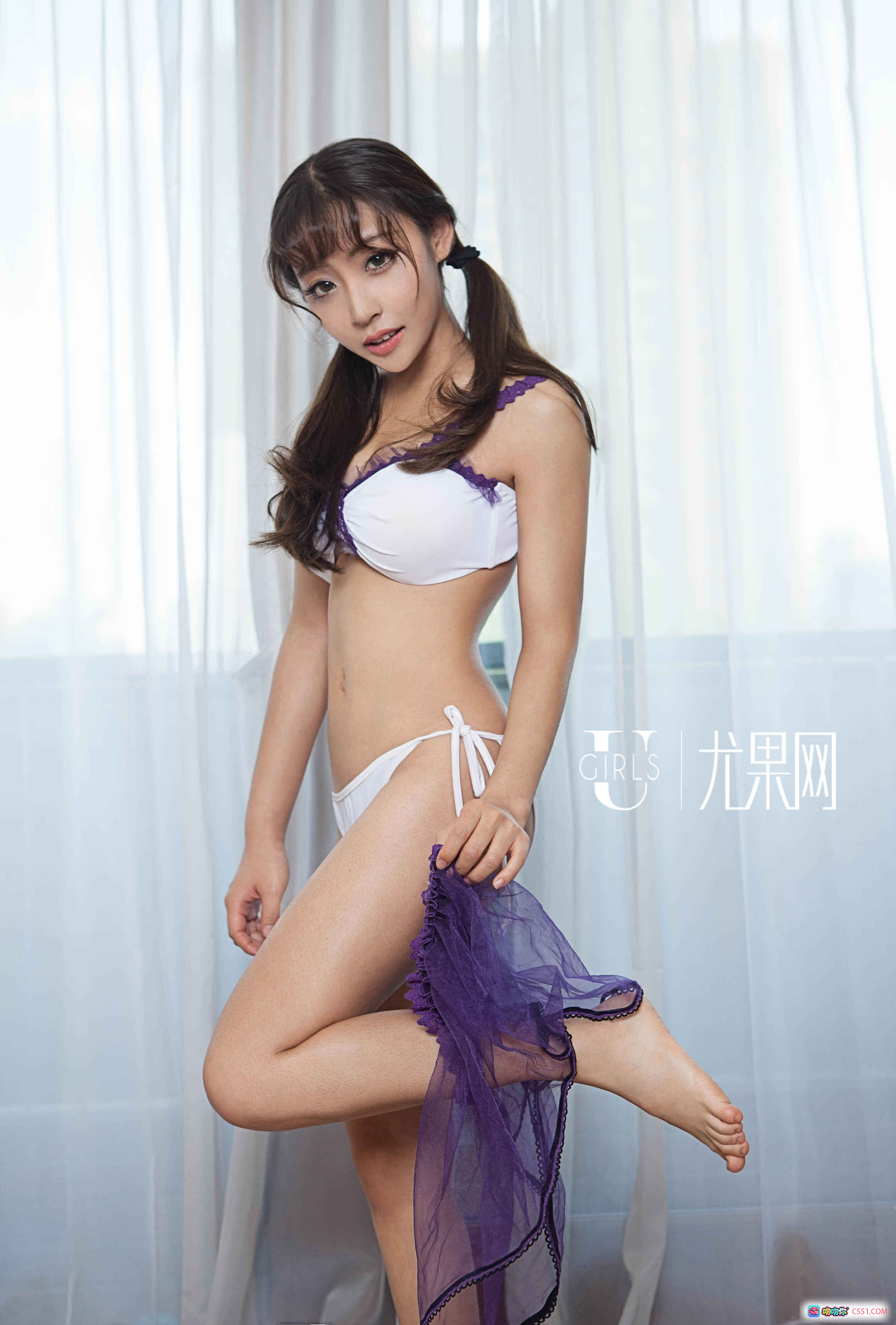 图片[4] - UG U178素衣紫发cosplay写真 白红渐变和风服饰甜美微笑少女风造型 - 就要吻