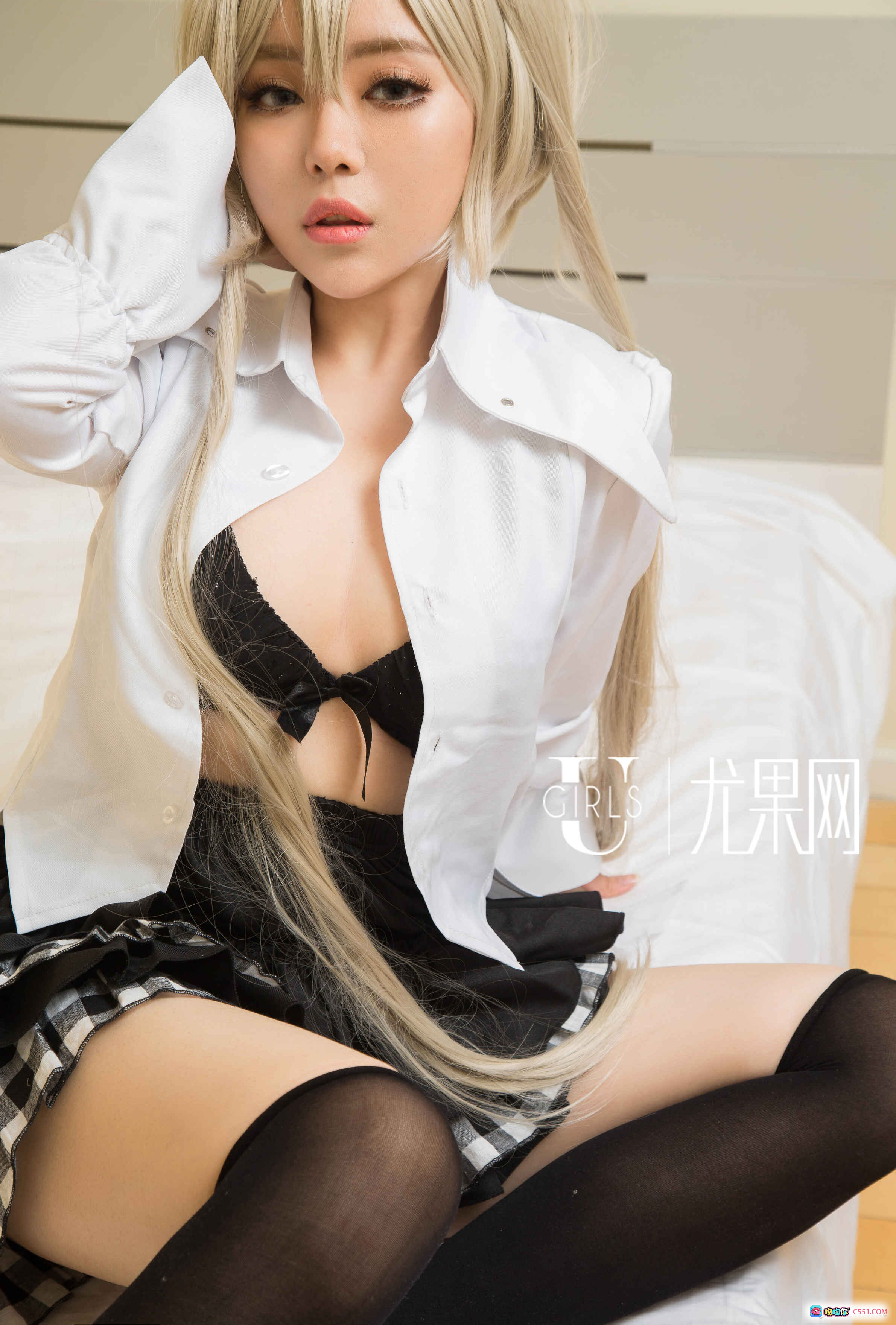 图片[7] - UG U178素衣紫发cosplay写真 白红渐变和风服饰甜美微笑少女风造型 - 就要吻