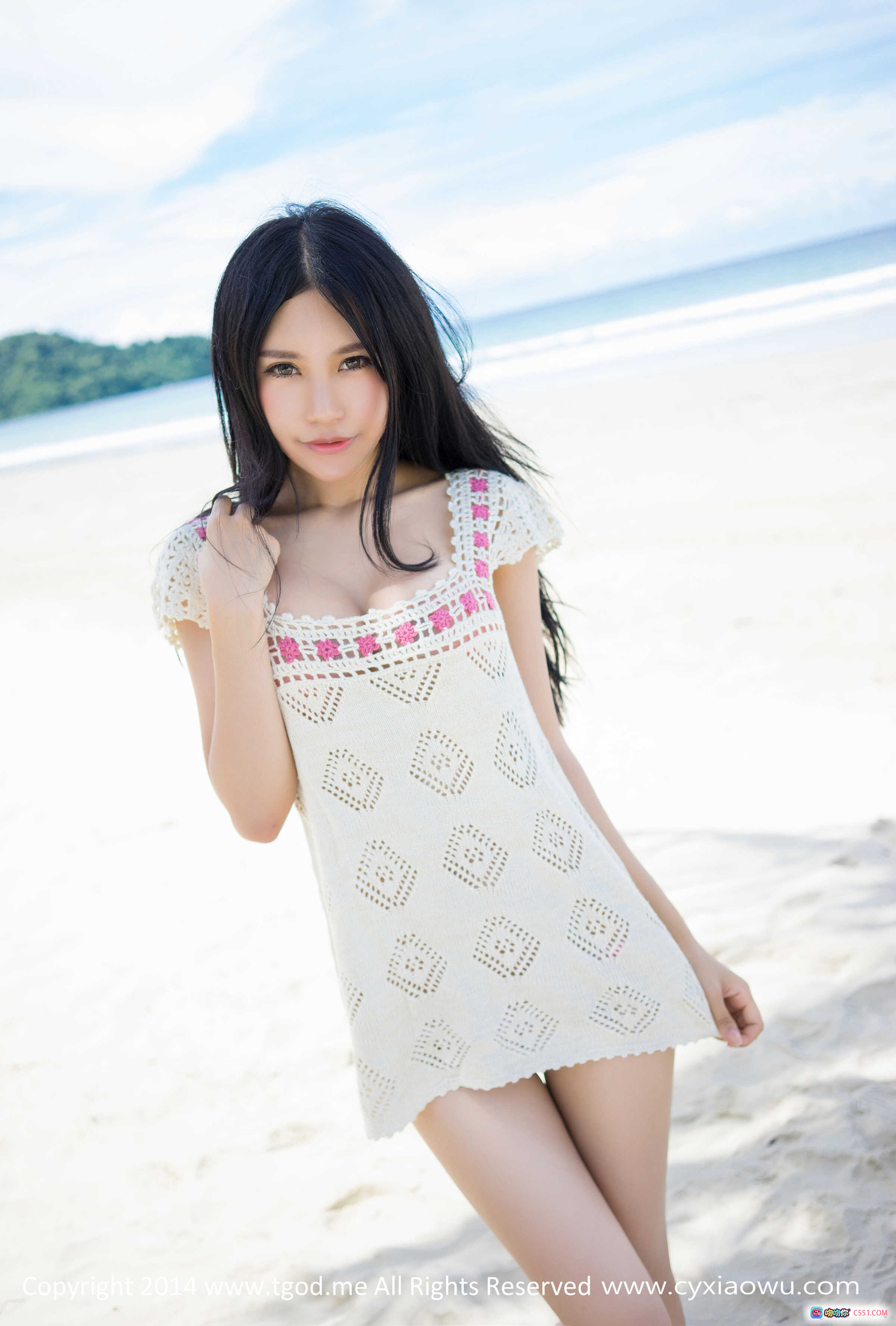 图片[3] - 绮里嘉ula沙巴旅拍写真｜白色钩花泳衣沙滩美拍｜TGOD推女神2014精选图集 - 就要吻