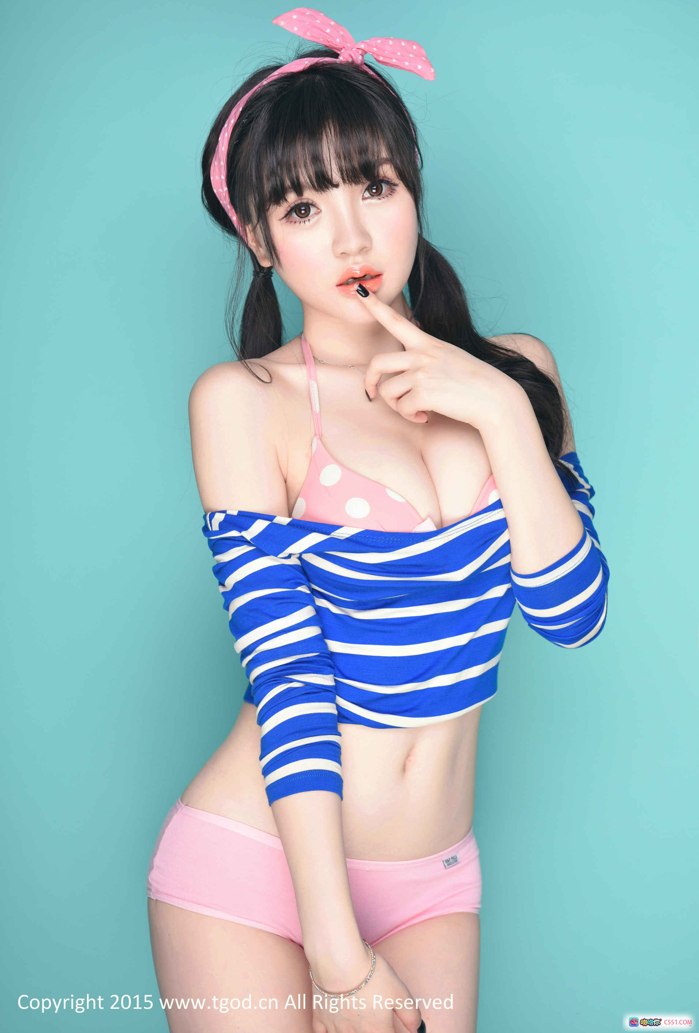图片[9] - TGOD推女神米妮mini粉波点比基尼蓝白条纹长袖性感写真2015年7月10日41P627M - 就要吻