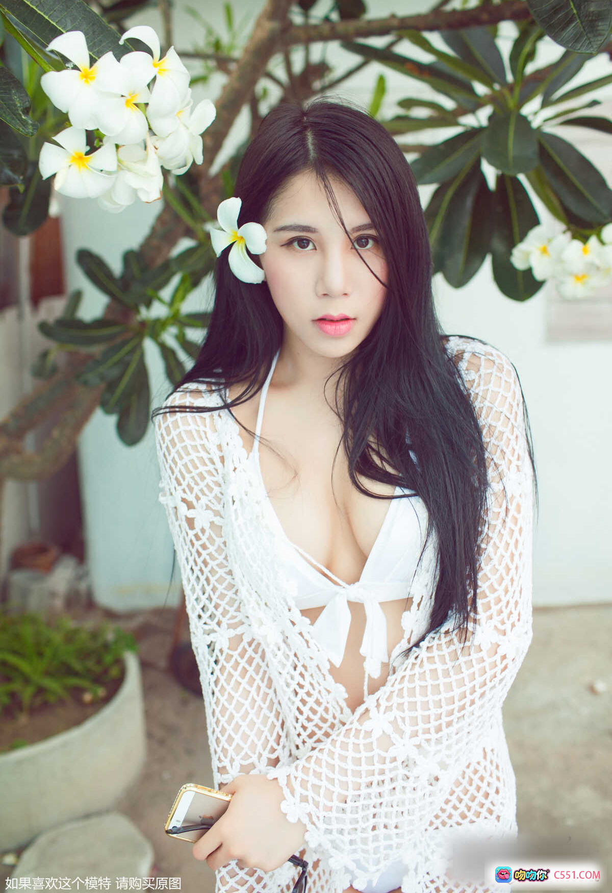 图片[3] - 南湘Baby幽香早春写真｜白花发饰+镂空罩衫+比基尼+自行车街拍清新女神 - 就要吻