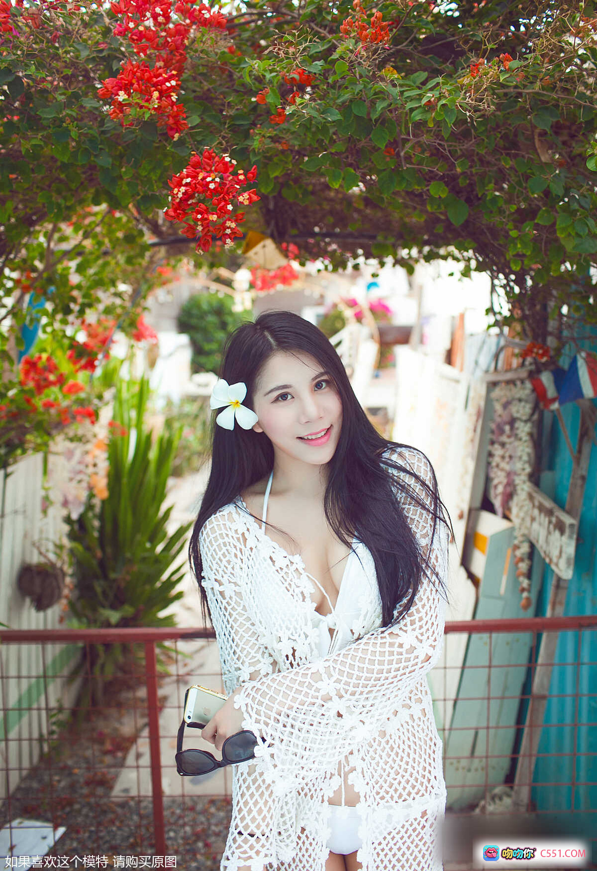 图片[8] - 南湘Baby幽香早春写真｜白花发饰+镂空罩衫+比基尼+自行车街拍清新女神 - 就要吻