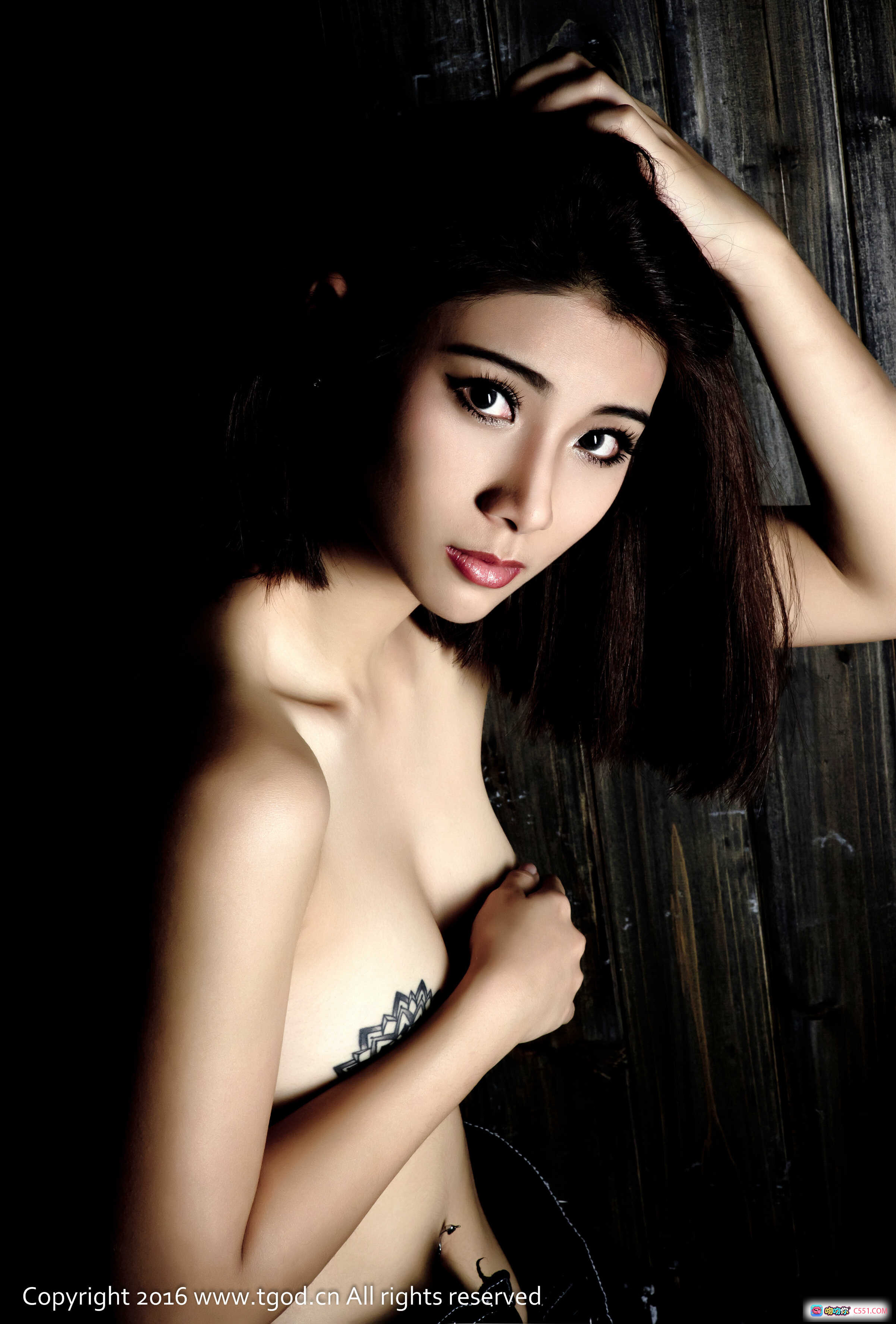图片[5] - TGOD推女神 Lee小棠 2016原始野性写真 66张高清美图 木质背景性感姿态 黑色吊带裤搭配纹身艺术 - 就要吻