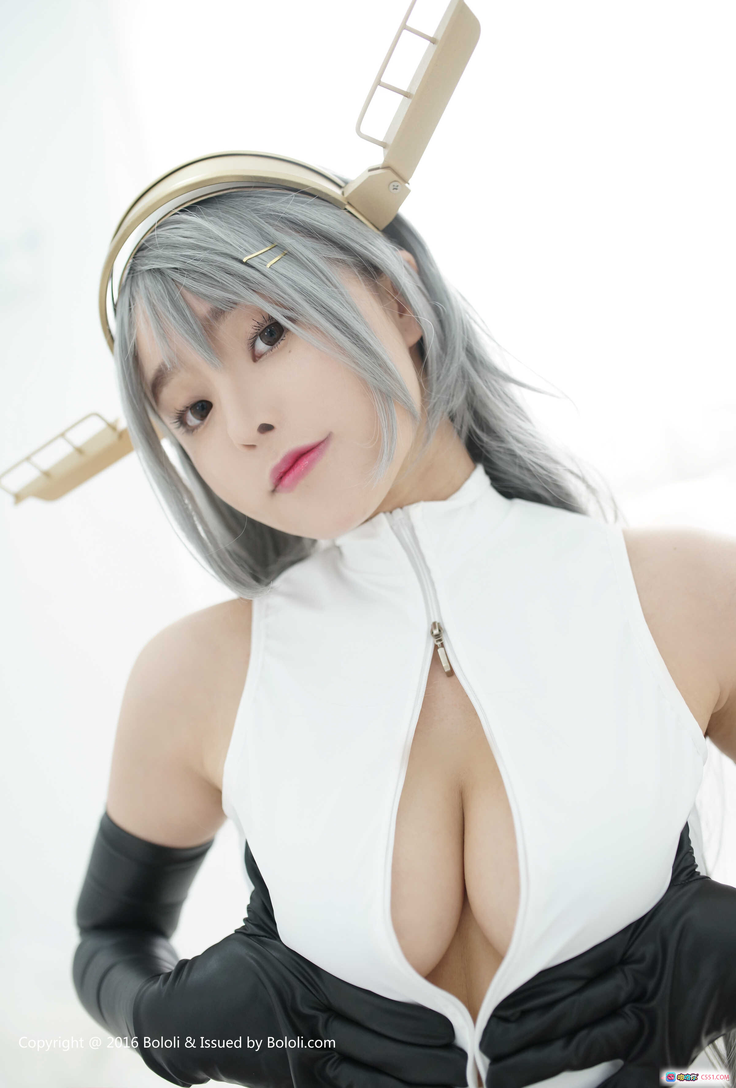 图片[7] - BoLoli波萝社柳侑绮舰娘臻名cos写真 白色深V制服 黑丝长腿 金色头饰 2016年高清70P美图 - 就要吻