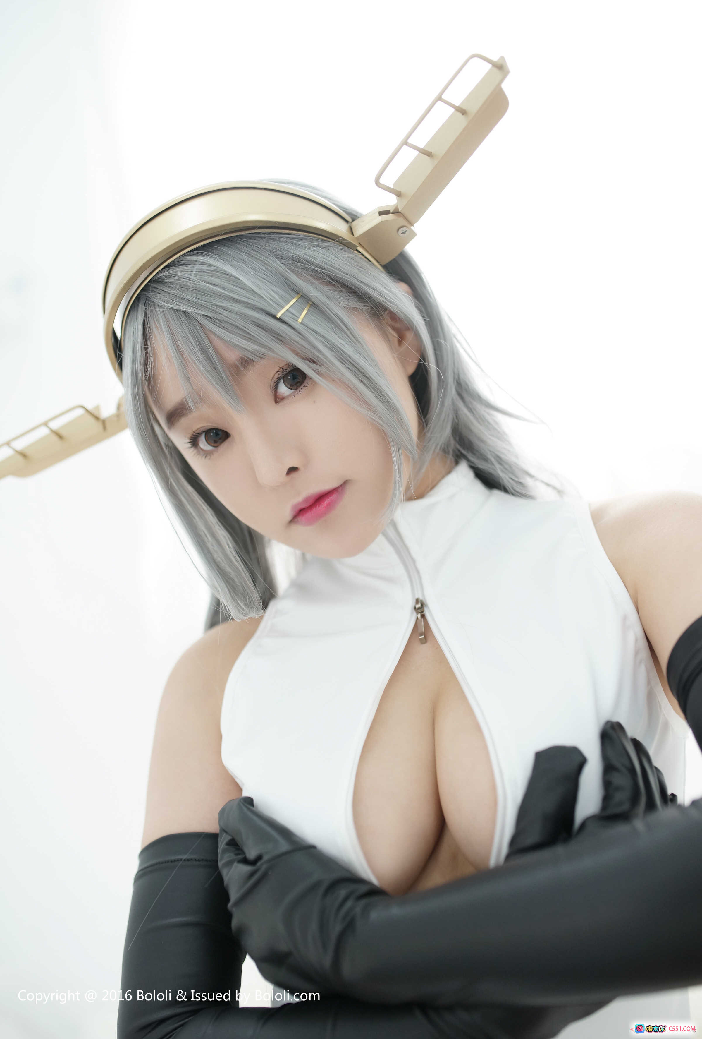 图片[6] - BoLoli波萝社柳侑绮舰娘臻名cos写真 白色深V制服 黑丝长腿 金色头饰 2016年高清70P美图 - 就要吻