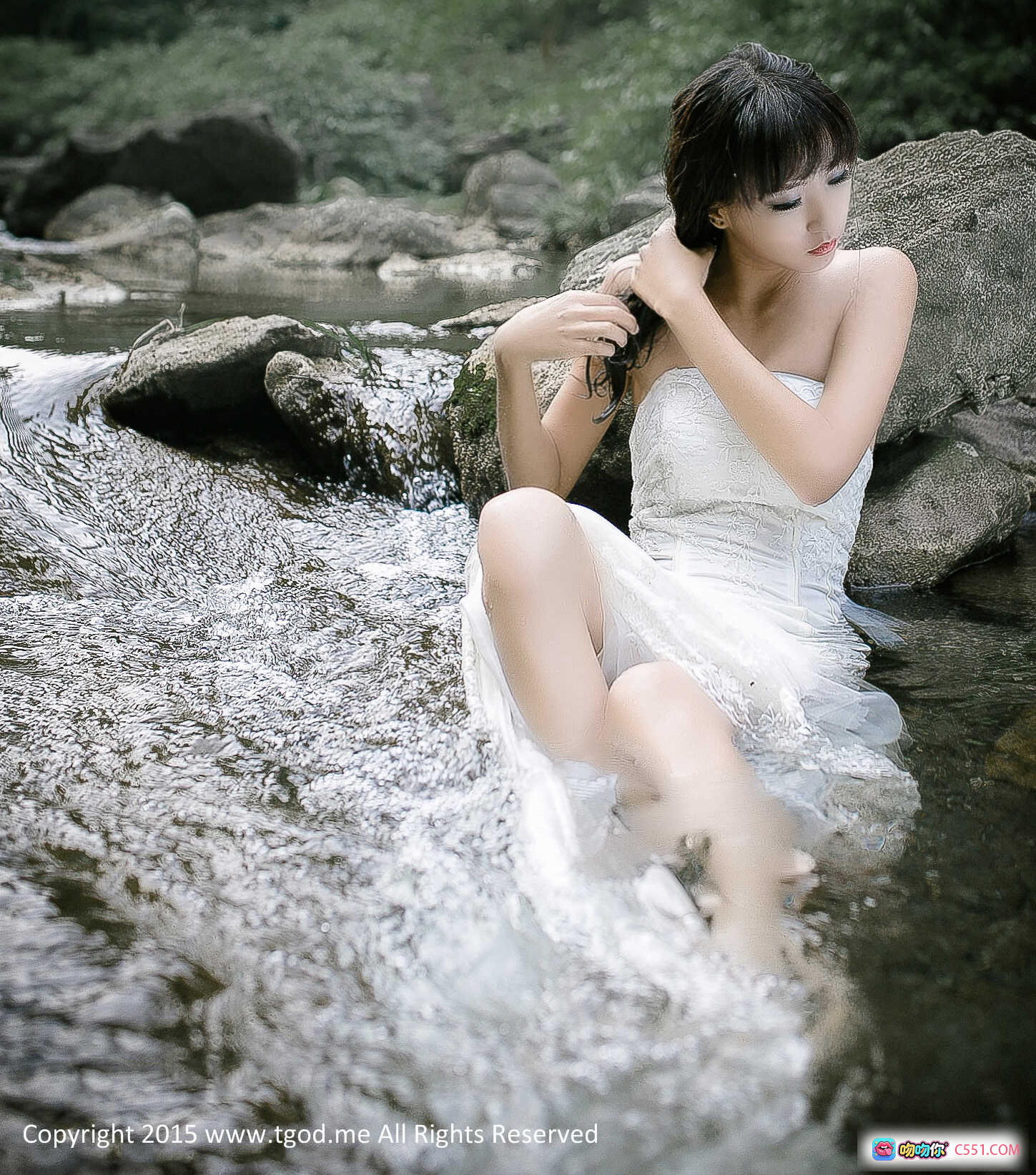 图片[4] - 幽谷美人鱼徐畅溪水写真｜白色婚纱湿发性感自然风光摄影2015 TGOD推女神 - 就要吻