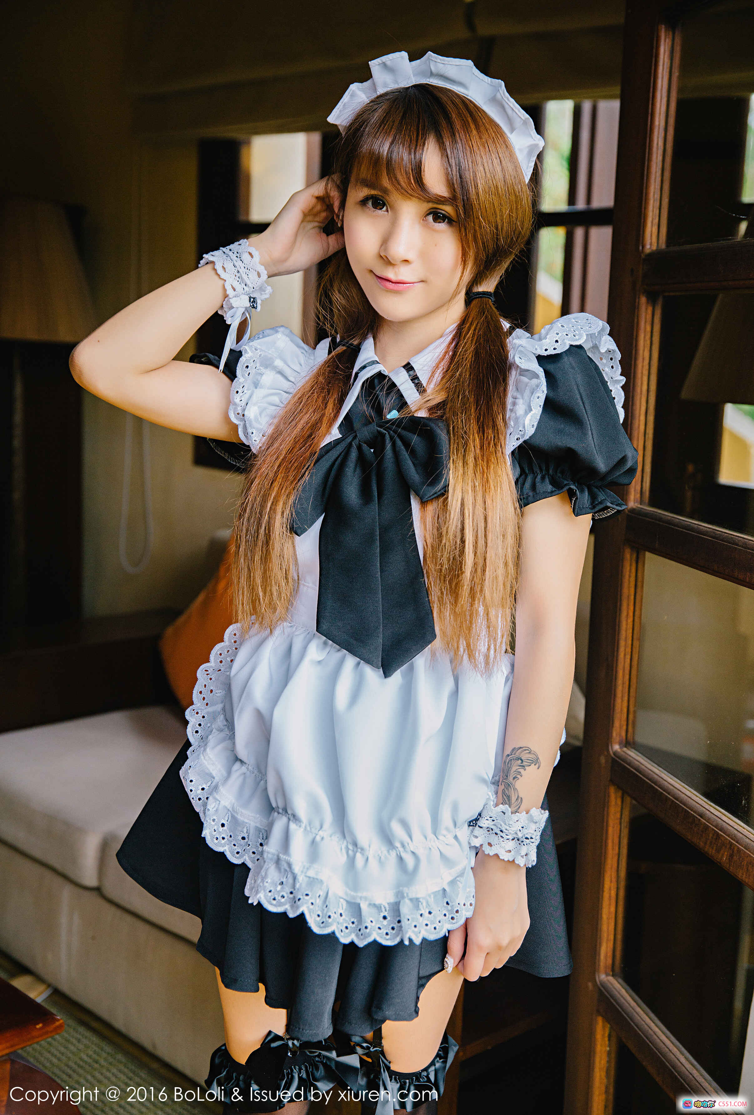 图片[3] - 夏美酱白色蕾丝女仆装黑丝美腿写真 | BoLoli波萝社Vol.084高清私房摄影 - 就要吻