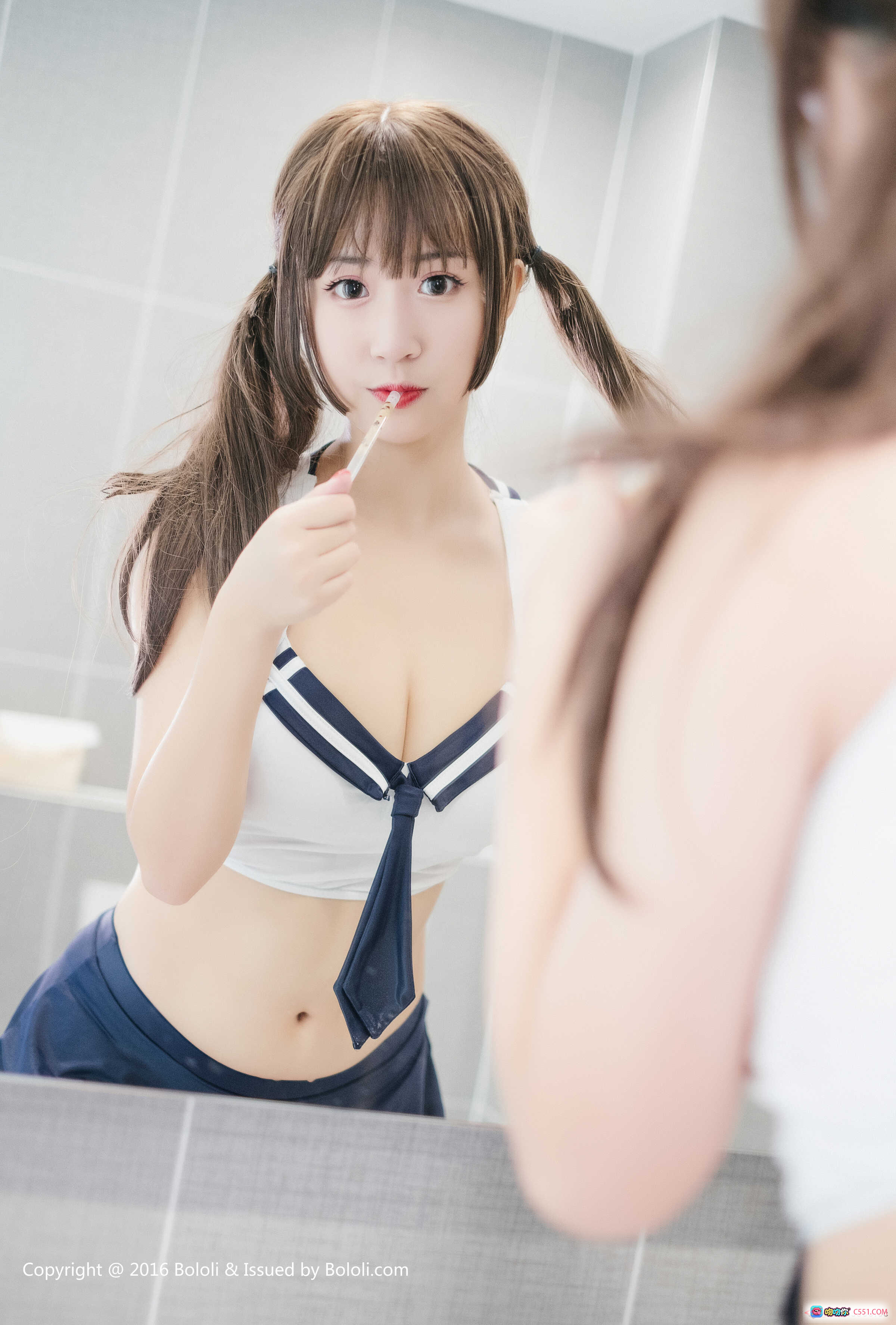 图片[5] - 猫九酱Sakura浴室湿身诱惑写真 | BoLoli波萝社VOL.017高清美图 | 黑色镂空泳衣+淋浴场景+甜美短发少女风 - 就要吻