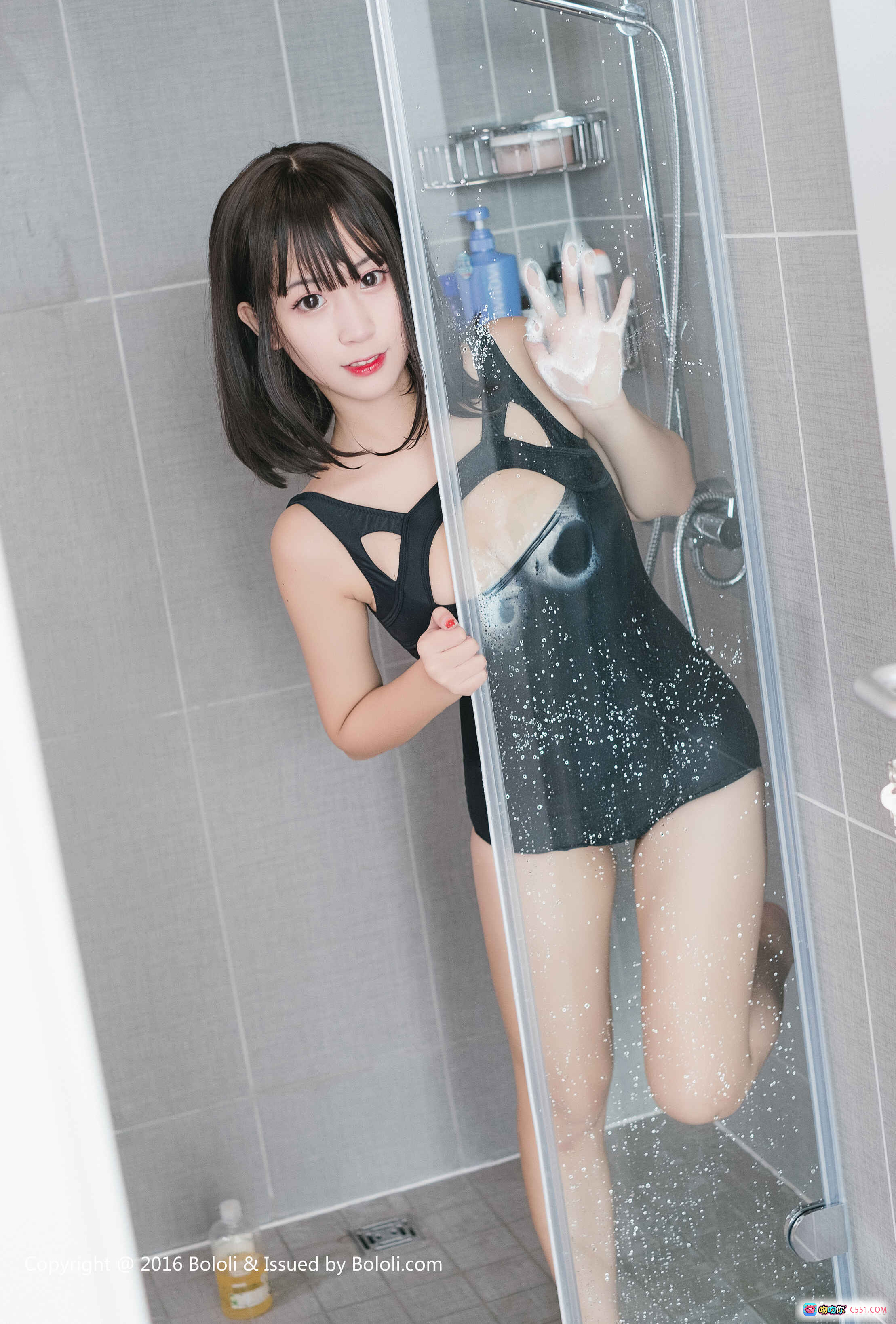 图片[2] - 猫九酱Sakura浴室淋浴写真 | 黑色吊带湿身诱惑 | BoLoli波萝社Vol.115高清美图 - 就要吻