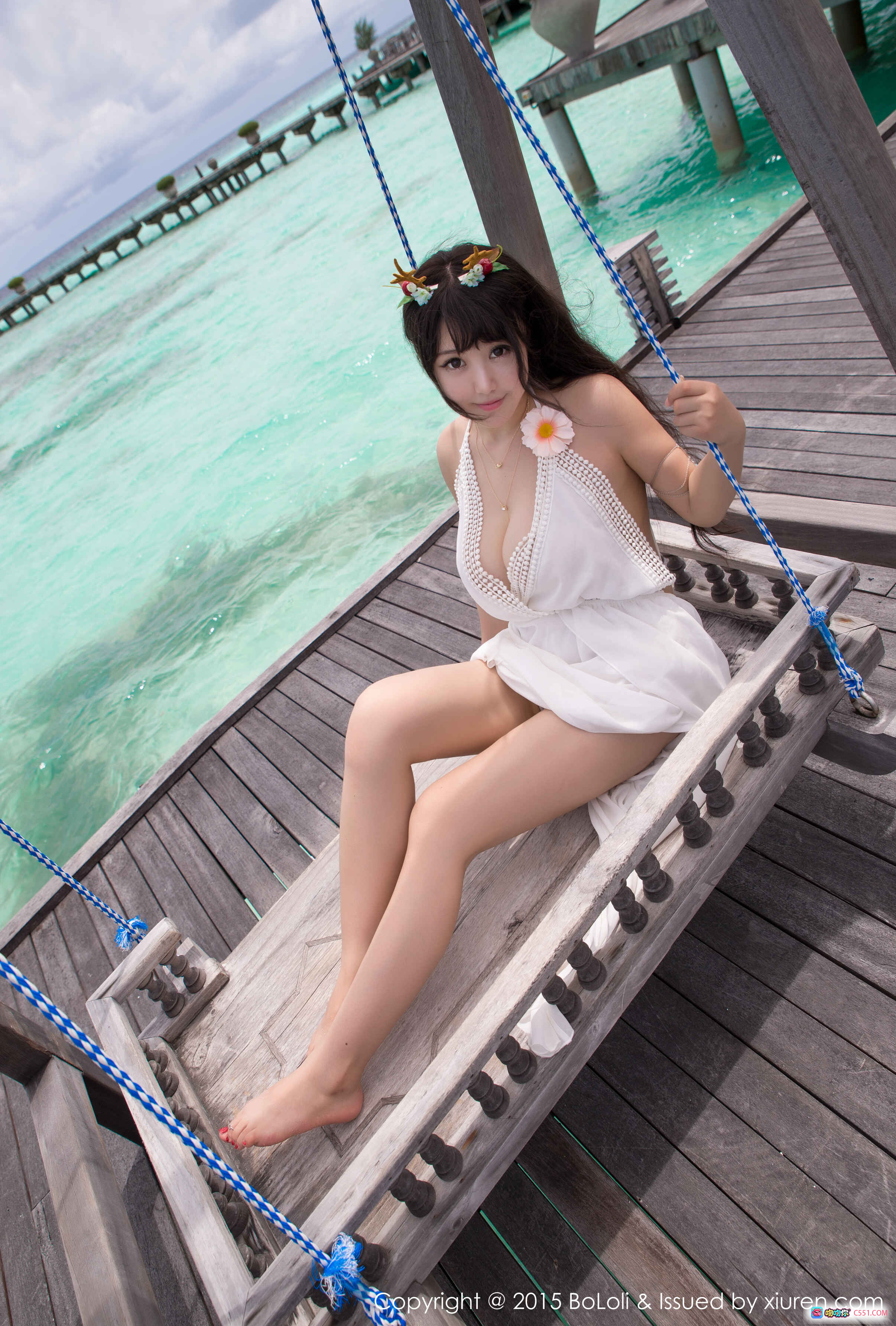 图片[9] - BoLoli波萝社2015.07.24 Vol.042 Barbie可儿 黑色比基尼花环少女海滩写真 清新自然性感甜美风 - 就要吻