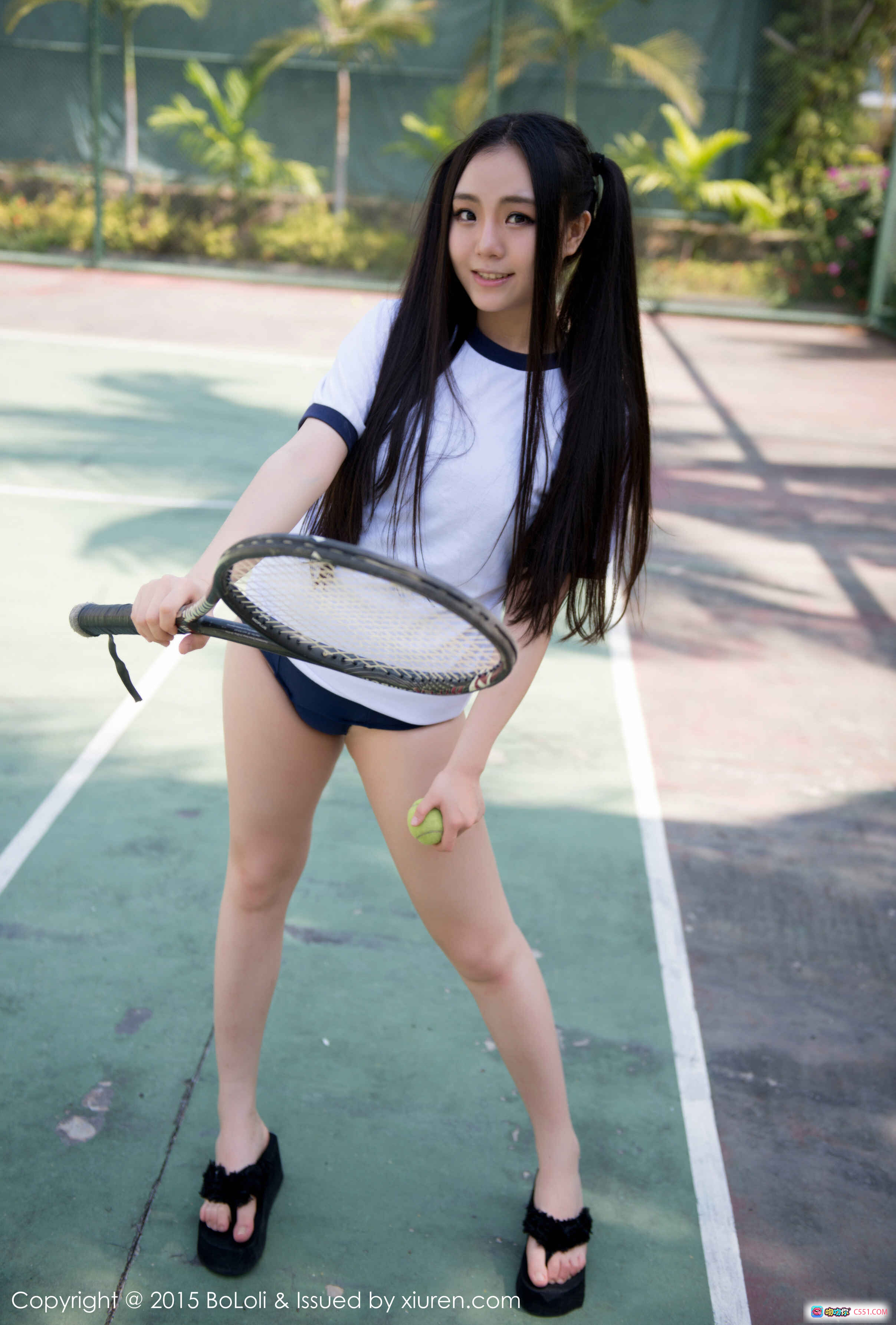 许文婷Regina网球少女写真 | BoLoli波萝社2015 Vol.023 | 双马尾白T运动风 | 网球场清新自然美拍 - 就要吻