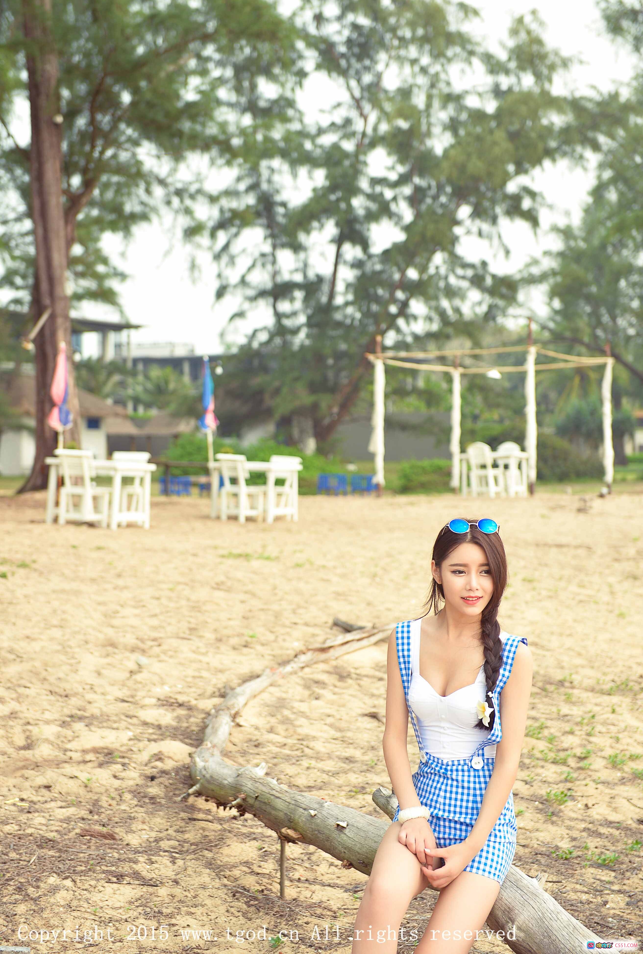 图片[10] - 普吉岛旅拍徐妍馨Mandy蓝白格子裙沙滩写真笑容甜美长发编辫阳光海滩度假风清新自然美女摄影集 - 就要吻