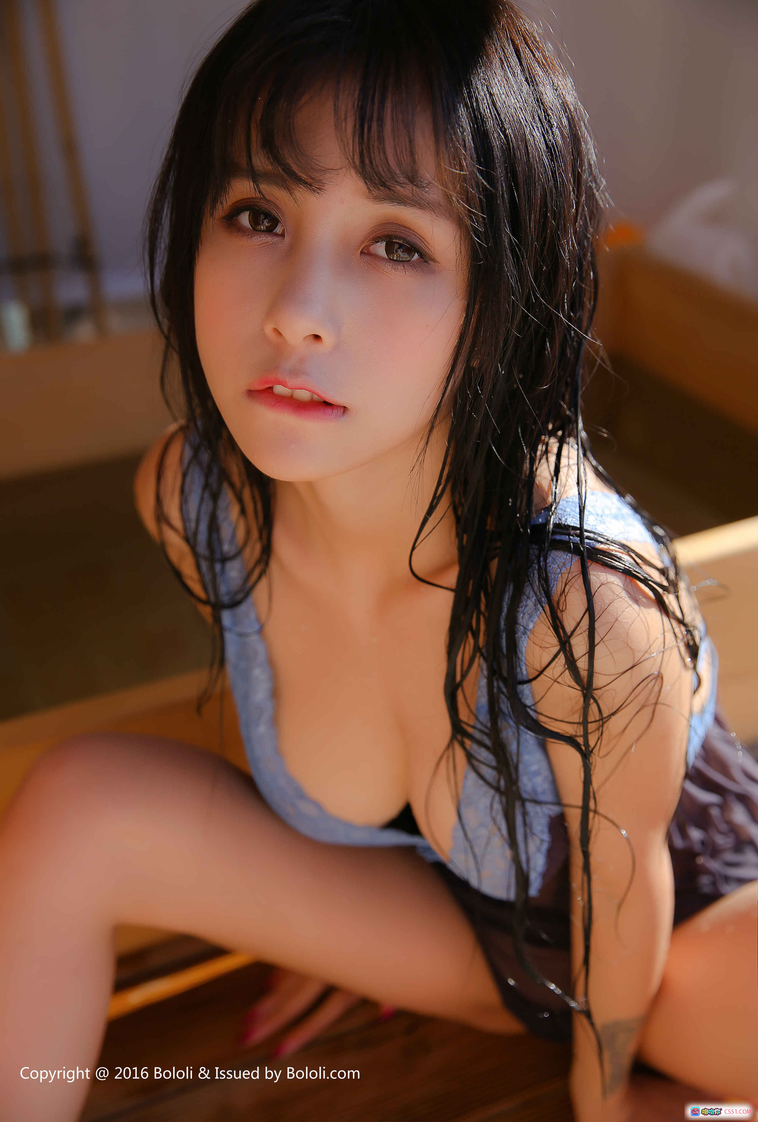 图片[8] - 夏美酱湿发诱惑|蓝色蕾丝透视睡衣|水珠性感写真|BoLoli波萝社VOL.018雏菊主题 - 就要吻