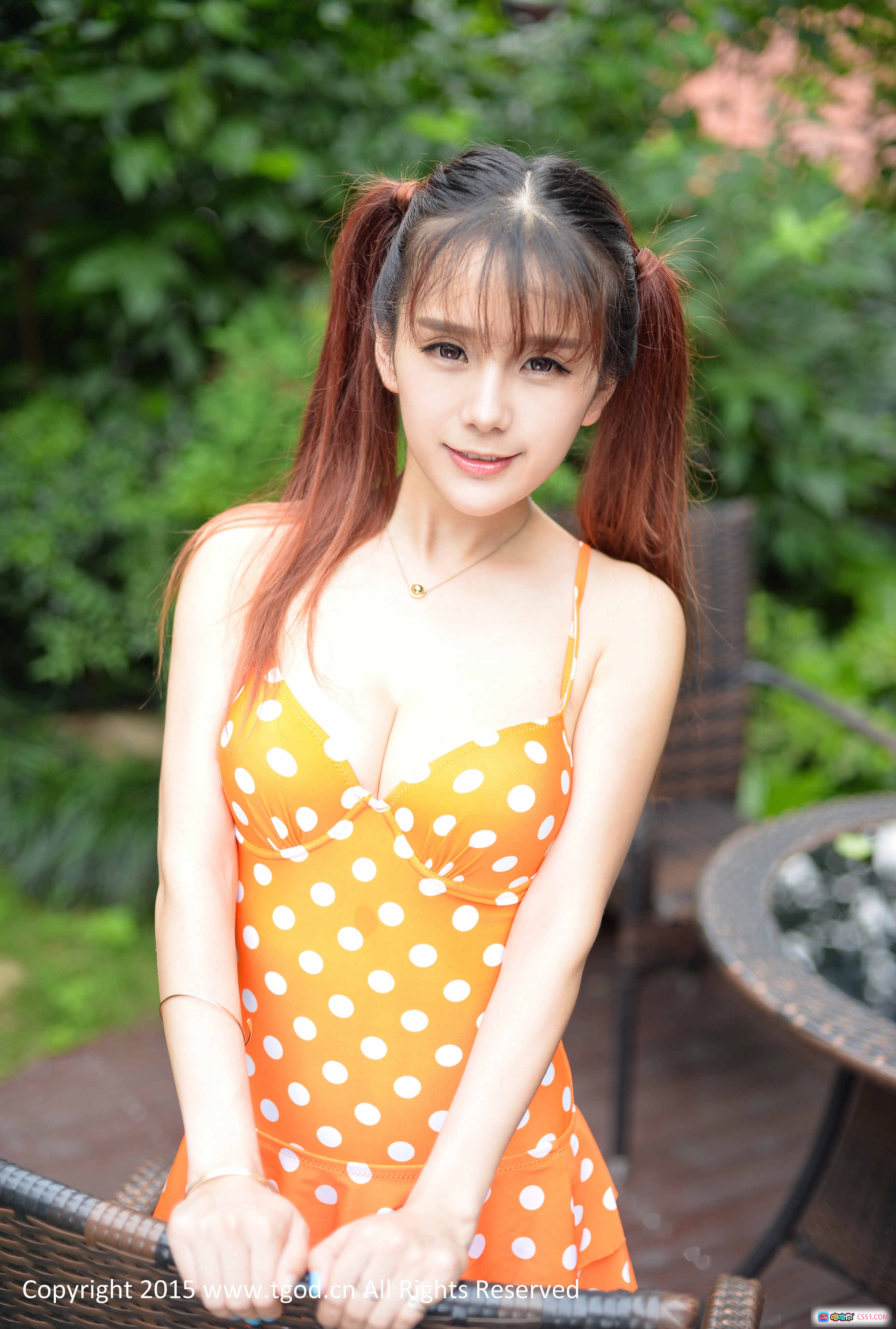 小九少女日志橙色波点泳衣双马尾清新户外写真2015TGOD推女神新人模特 - 就要吻