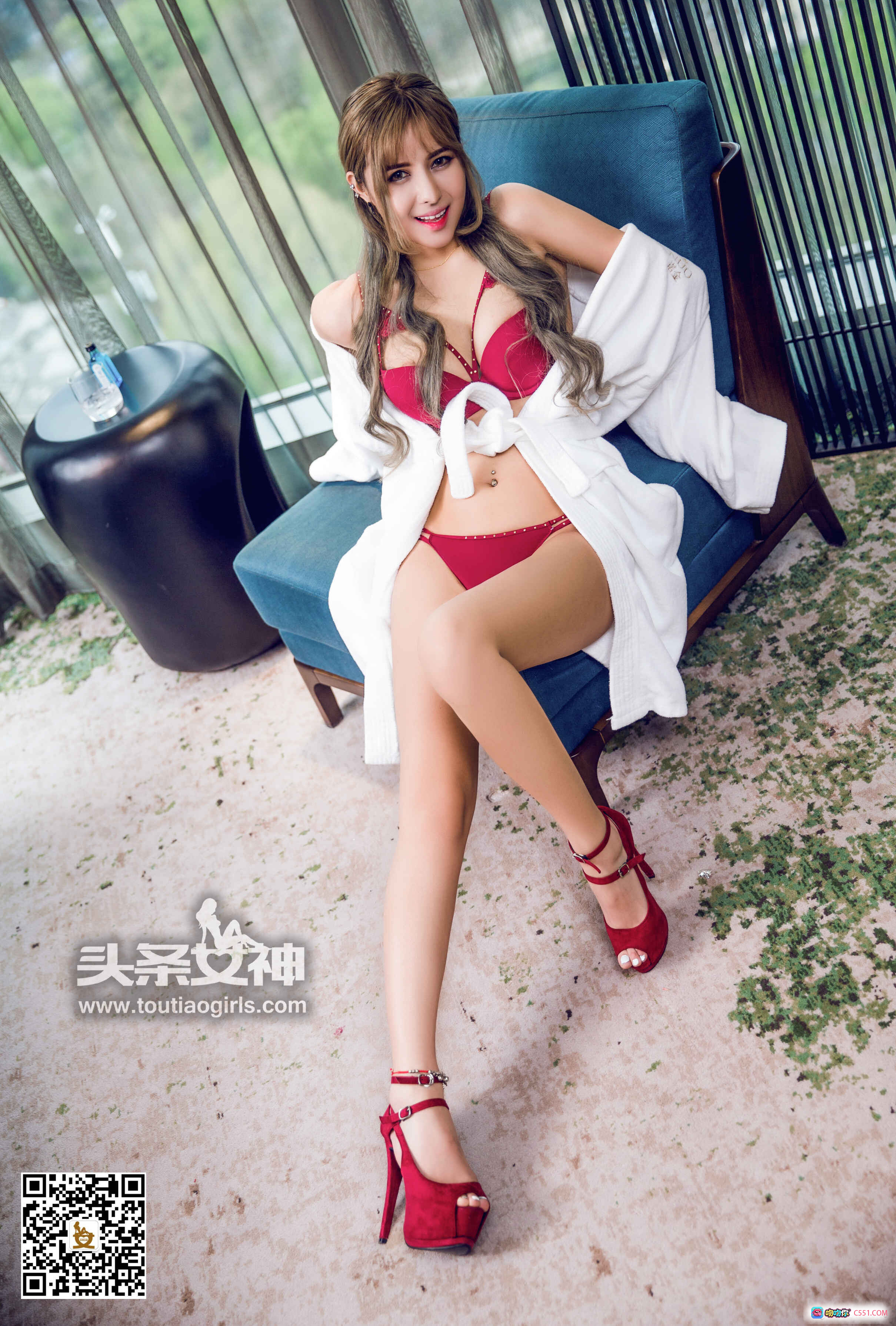 图片[7] - 头条女神温蒂2017年6月1日红色内衣写真，性感美腿高跟鞋窗边姿态优雅迷人 - 就要吻