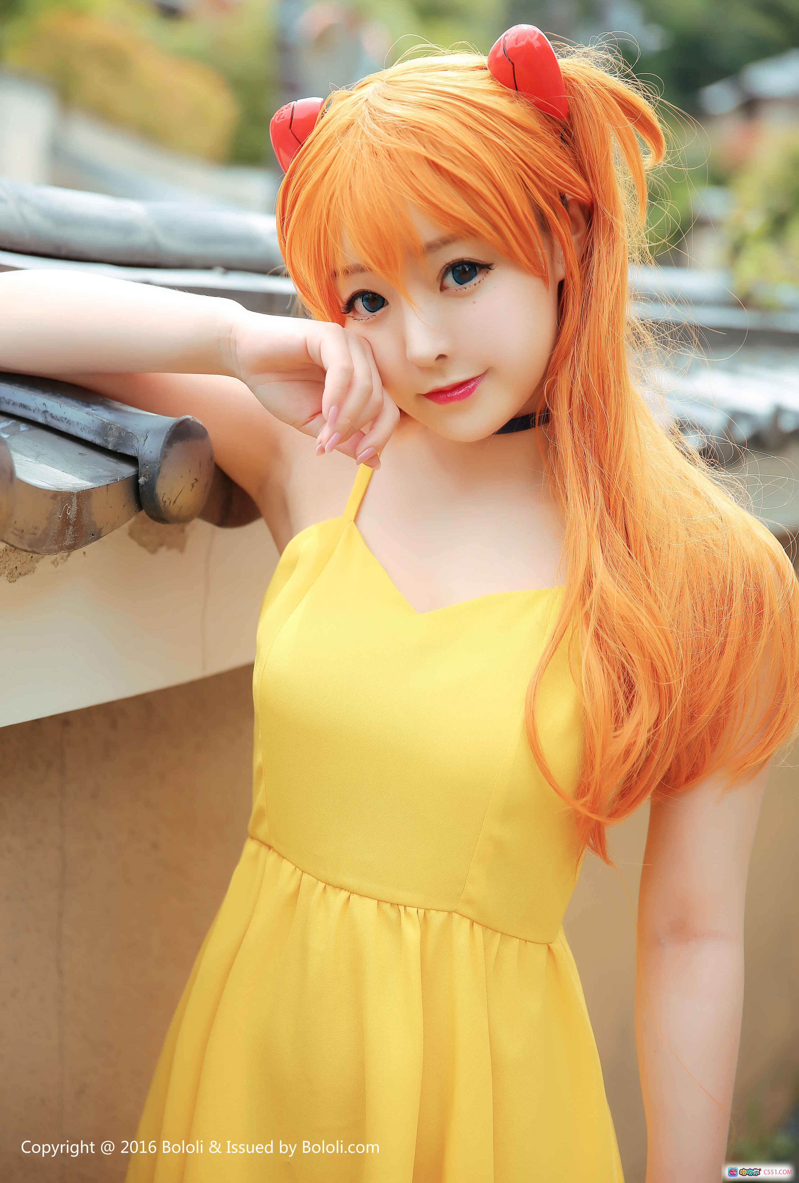 图片[2] - 柳侑绮Sevenbaby黄色连衣裙红发cosplay户外写真 | BoLoli波萝社Vol.117日系少女风高跟鞋美腿摄影 - 就要吻
