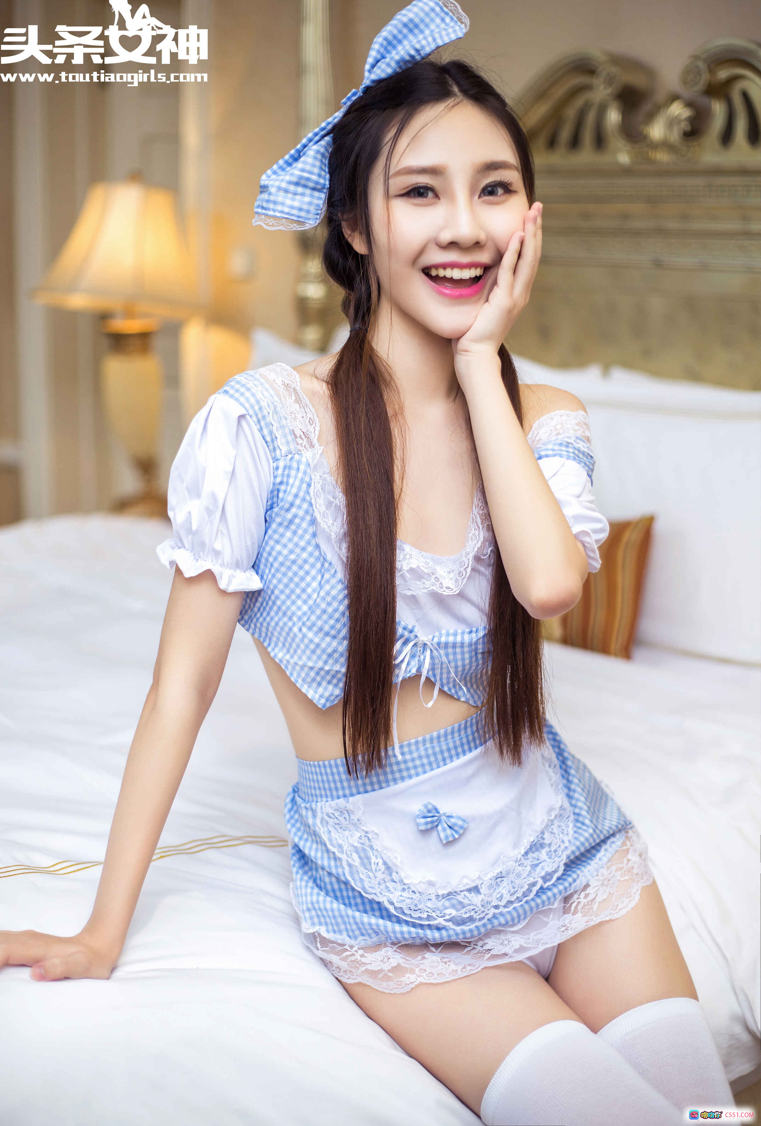 图片[9] - 天使女仆周思超性感写真｜蕾丝内衣+白色长袜+甜美笑容｜头条女神私房美图 - 就要吻