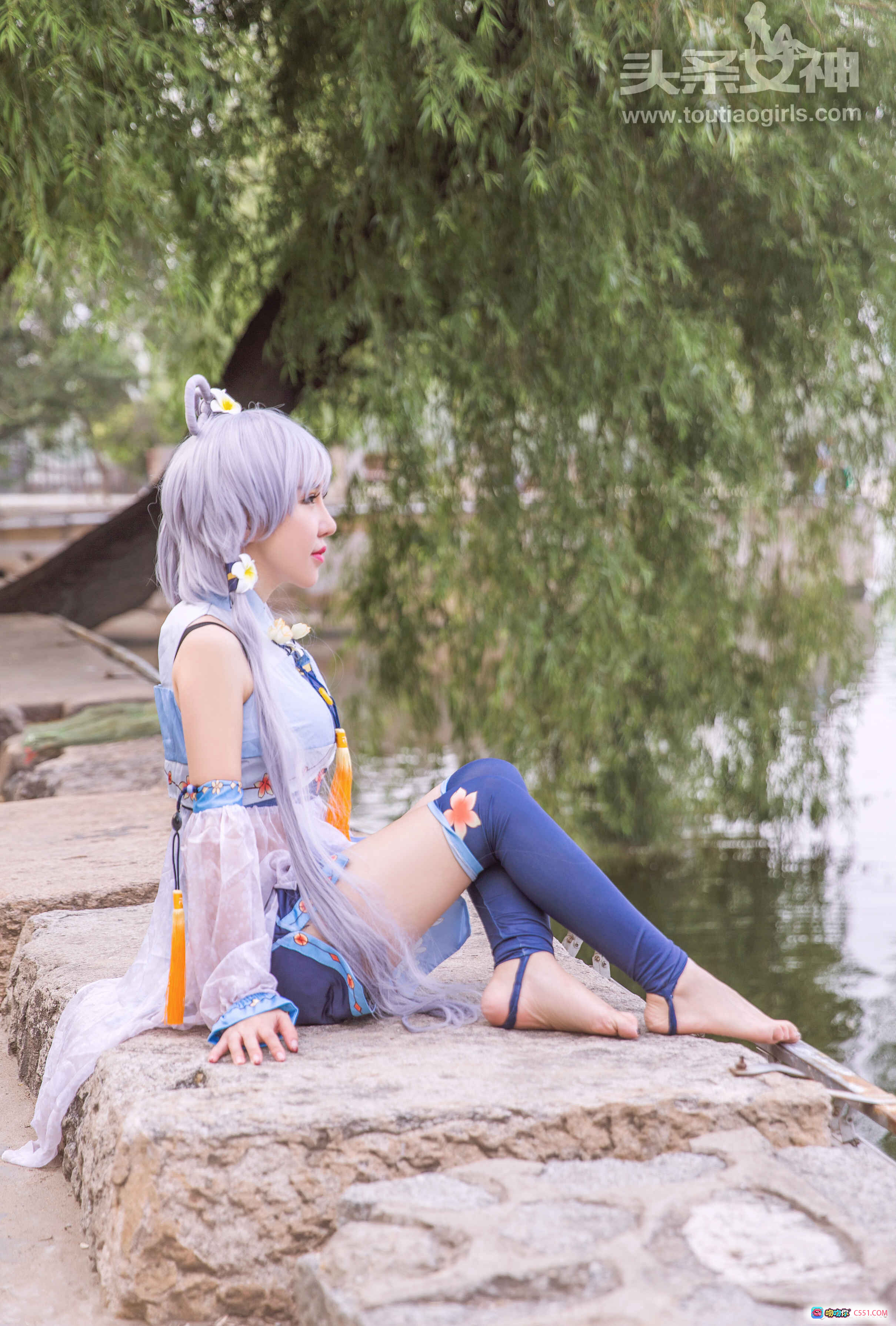 图片[4] - 头条女神欣欣COS写真：银发猫耳+古风薄纱+黑丝美腿+浴室场景+2017年9月14日高清23P - 就要吻