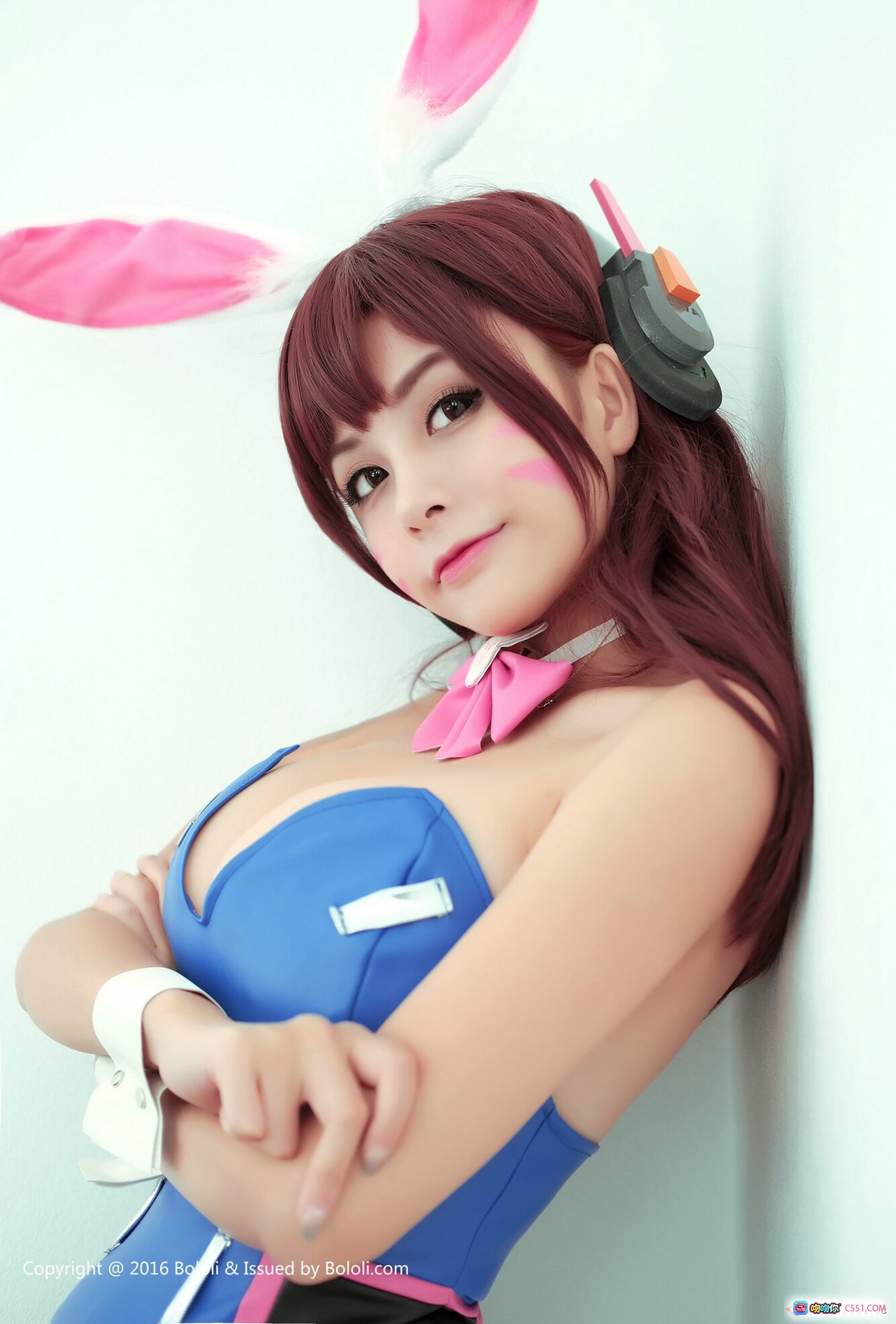BoLoli波萝社夏美酱Cosplay写真｜兔耳蓝裙粉蝴蝶结甜美性感造型｜2016年12月29日VOL.013高清图集 - 就要吻