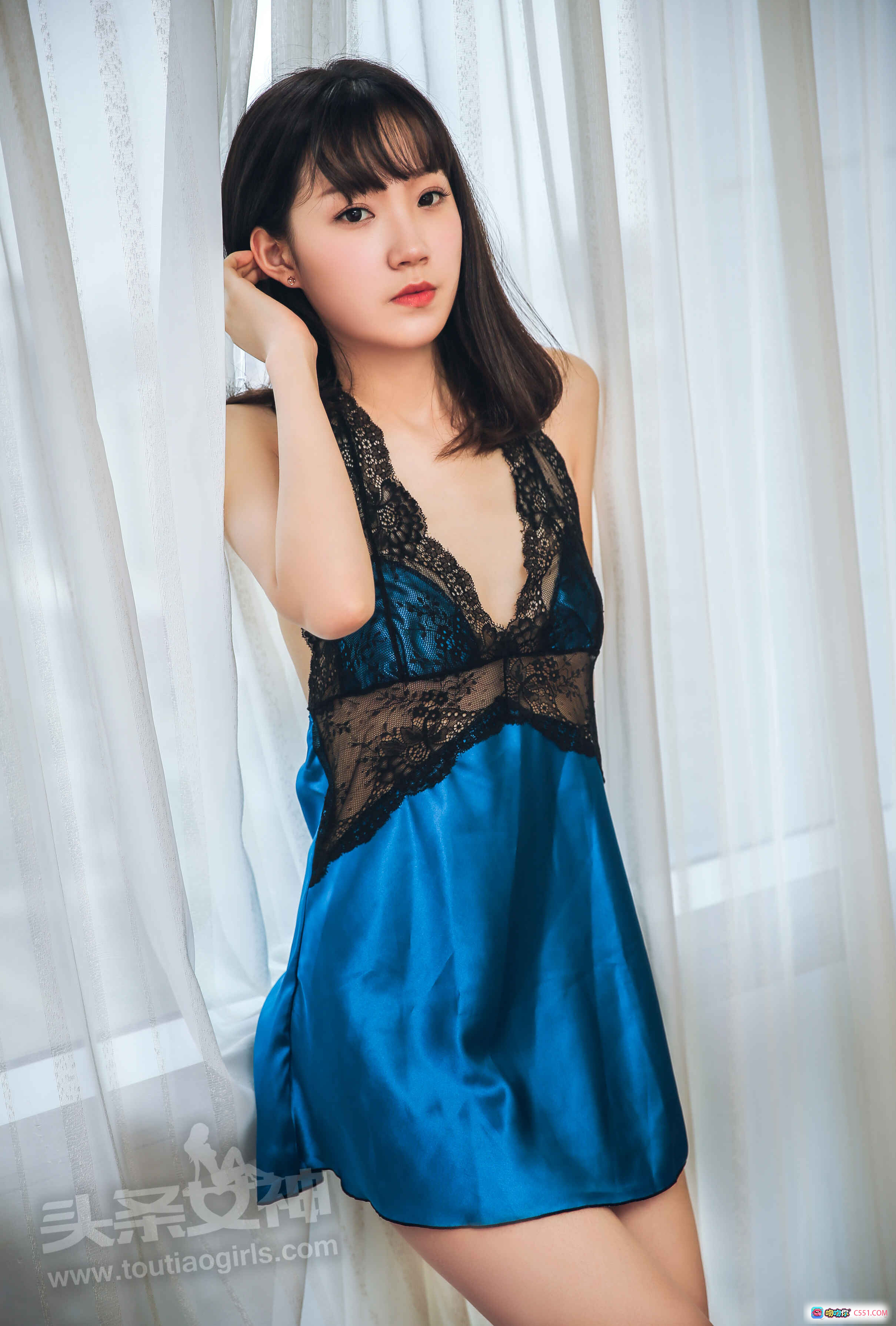 图片[4] - 头条女神Lucy蓝色蕾丝睡衣美腿高跟写真 2017.07.07 17P159M - 就要吻