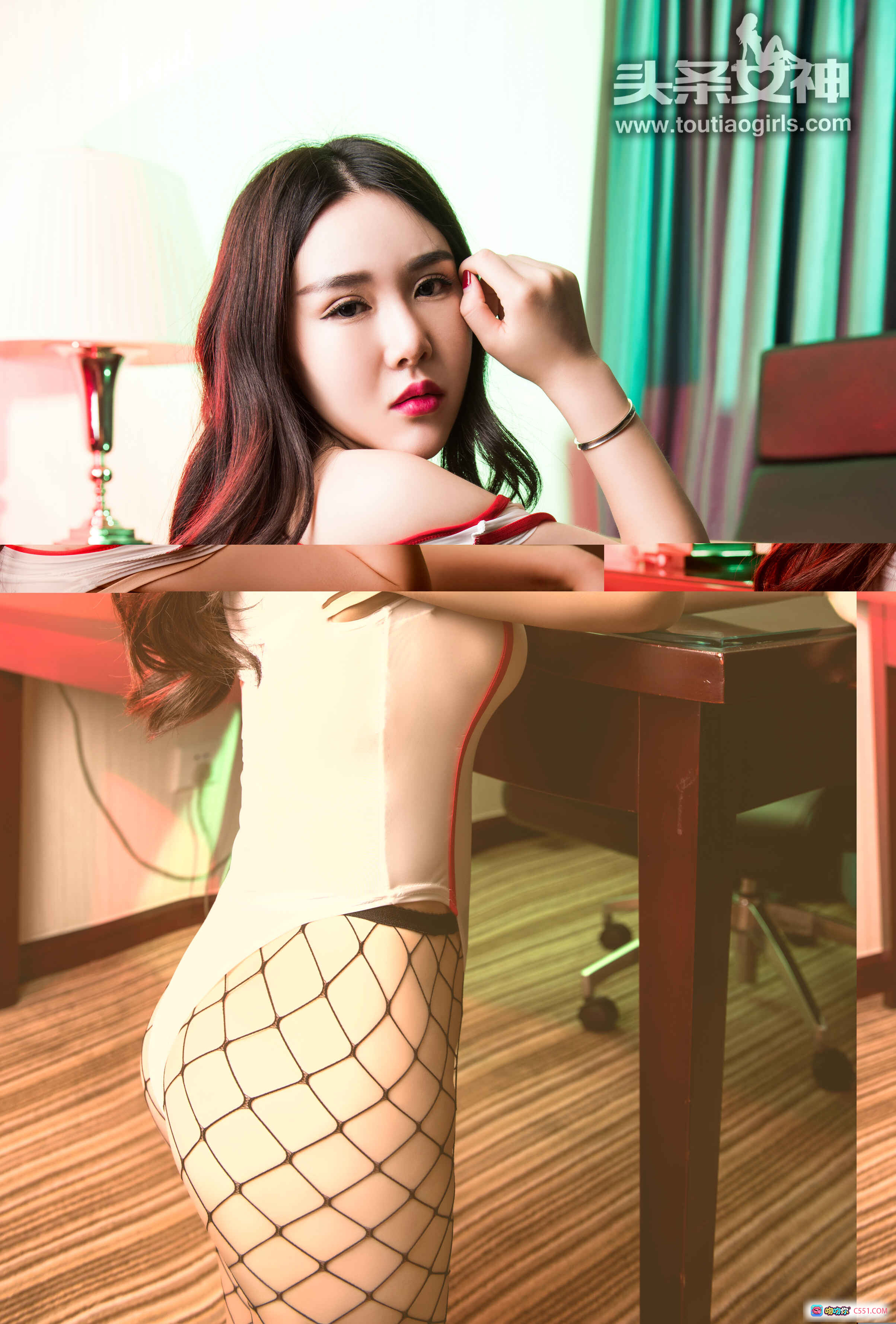 图片[10] - 佑熙性感写真：渔网袜+白色内衣+床下趴姿+红唇魅惑+头条女神2017精选 - 就要吻