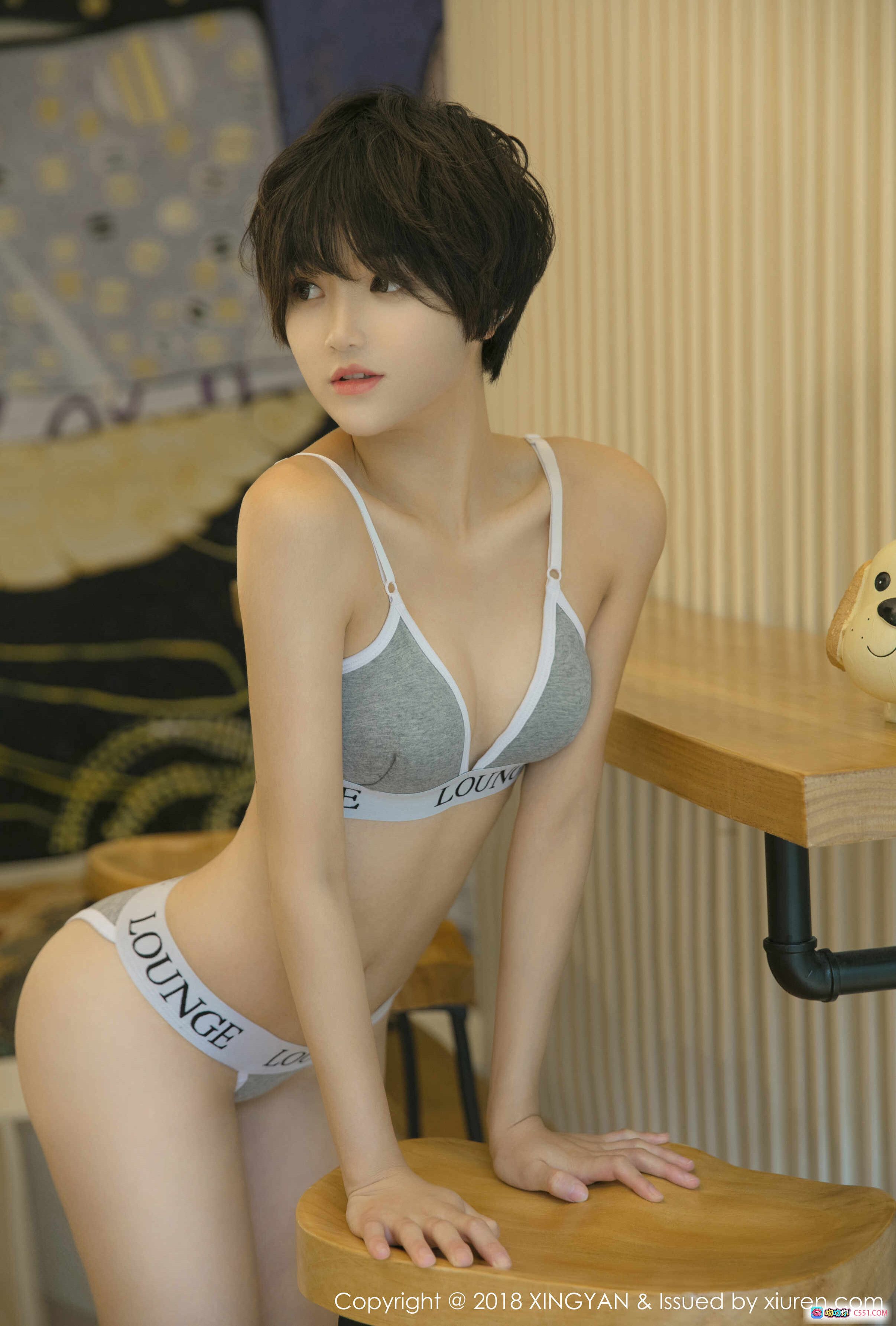 图片[3] - XINGYAN星颜社2018.02.05 VOL.025 悦爷妖精 短发少女蓝白条纹比基尼室内写真 清新甜美性感私房照 - 就要吻