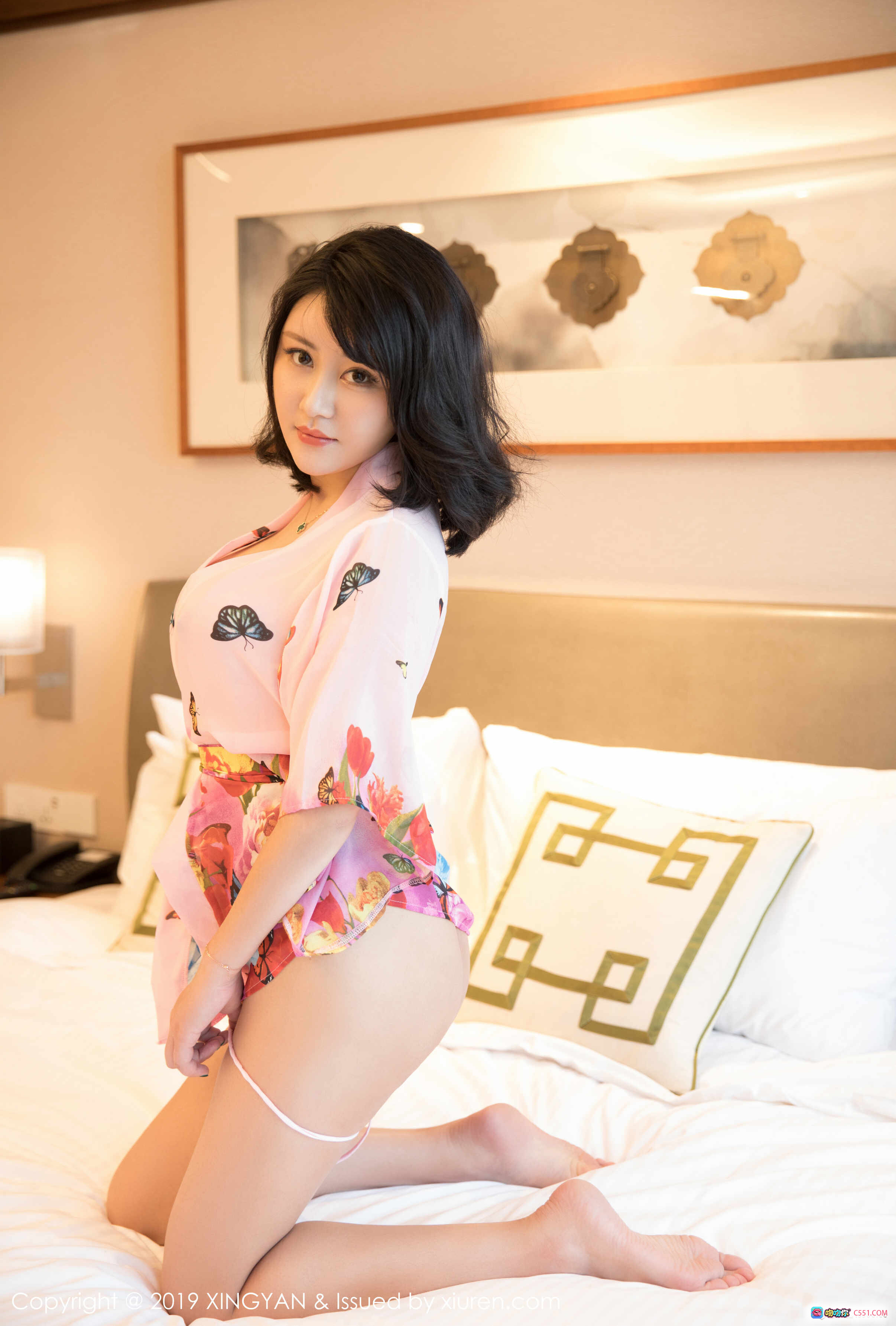 图片[9] - 希希Cici性感写真 | 粉色蝴蝶印花睡袍 | 甜美私房风 | XINGYAN星颜社2019 VOL.116 - 就要吻