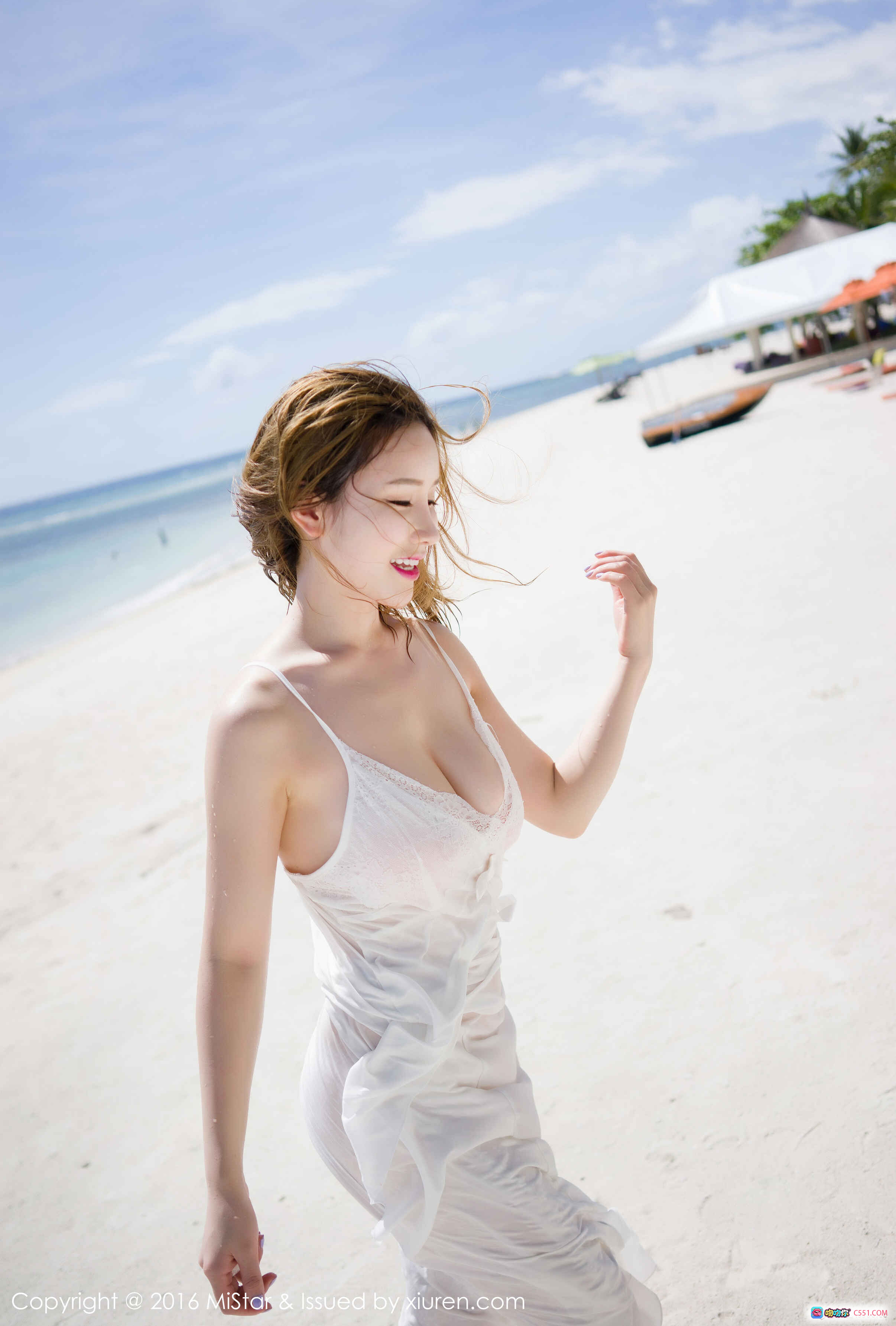 图片[4] - 于姬Una海边写真 | 白色吊带裙湿身诱惑 | MiStar VOL.056 2016高清美图 - 就要吻