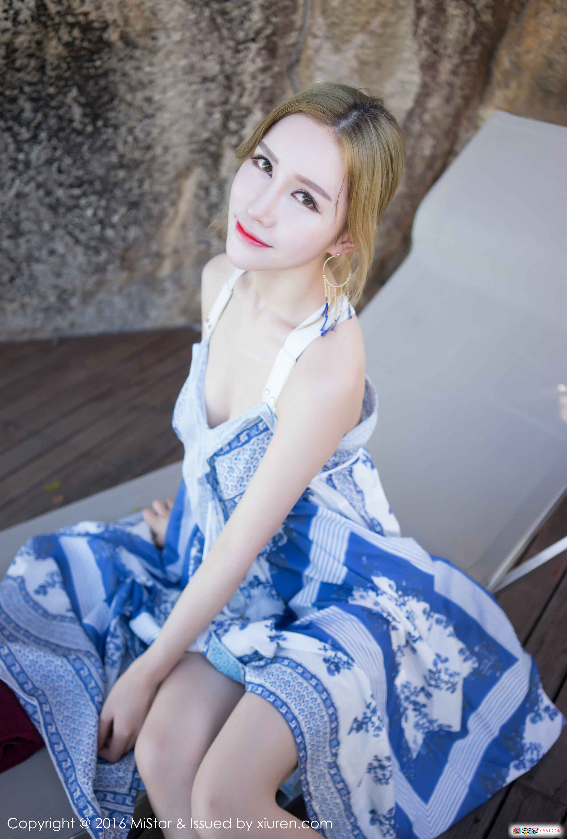 MiStar于姬Una蓝白印花吊带裙写真 2016年9月13日VOL.117清新自然美拍 - 就要吻