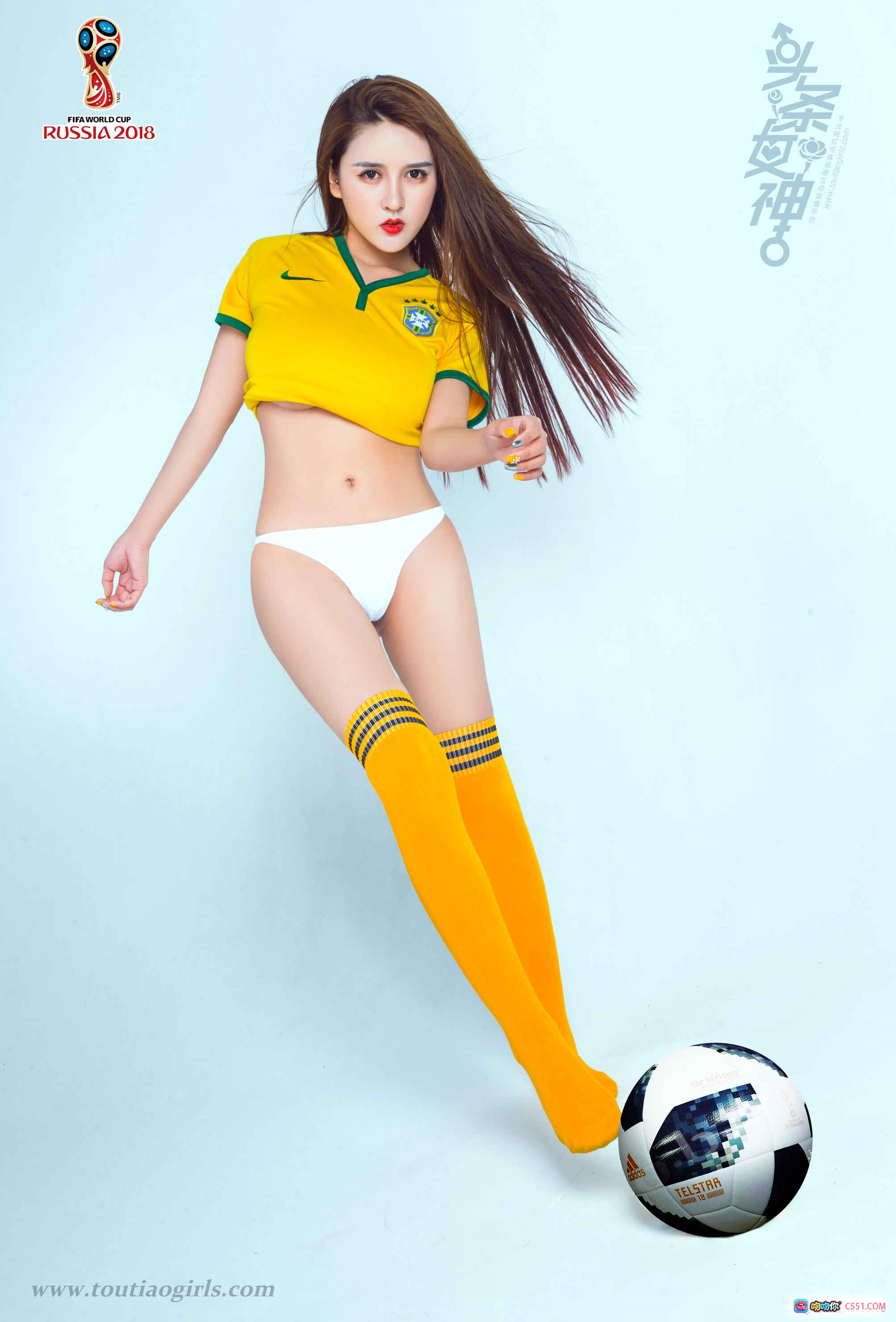 图片[8] - 头条女神大晗2018世界杯桑巴风情写真 黄色球衣足球美腿热辣性感私房照 - 就要吻