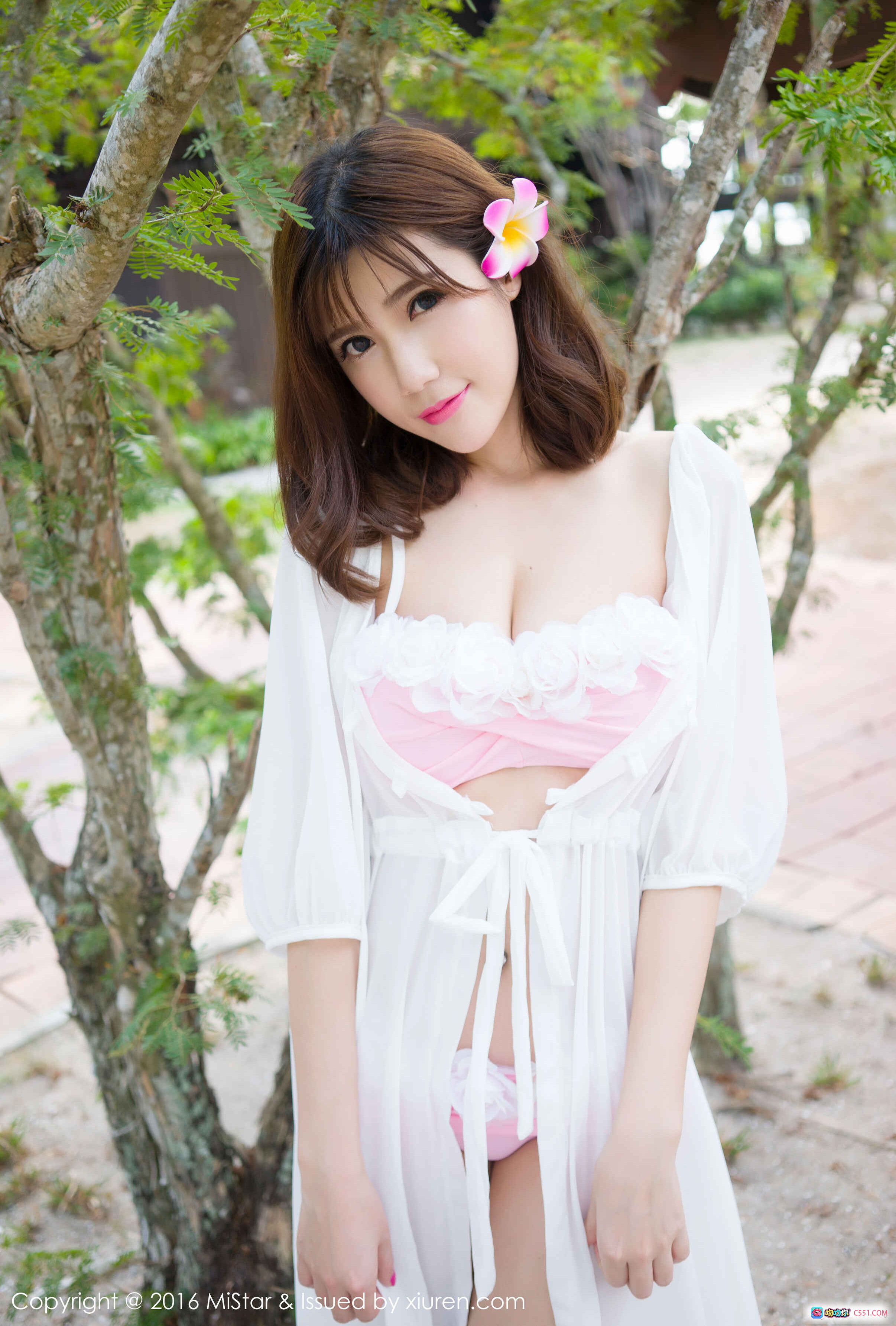 图片[3] - Sandy陈天扬海滩写真 | 薄荷绿镂空钩针泳衣 | 红花发饰侧颜杀 | MiStar2016 VOL.088高清美图 - 就要吻