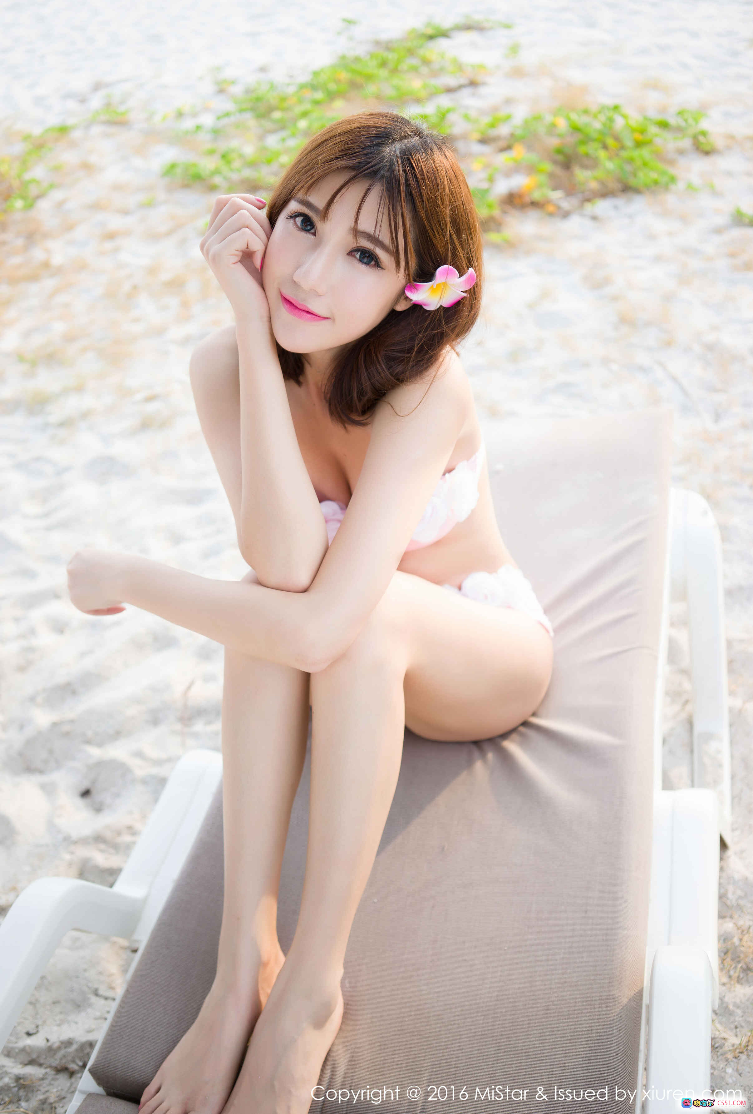 图片[2] - Sandy陈天扬海滩写真 | 薄荷绿镂空钩针泳衣 | 红花发饰侧颜杀 | MiStar2016 VOL.088高清美图 - 就要吻