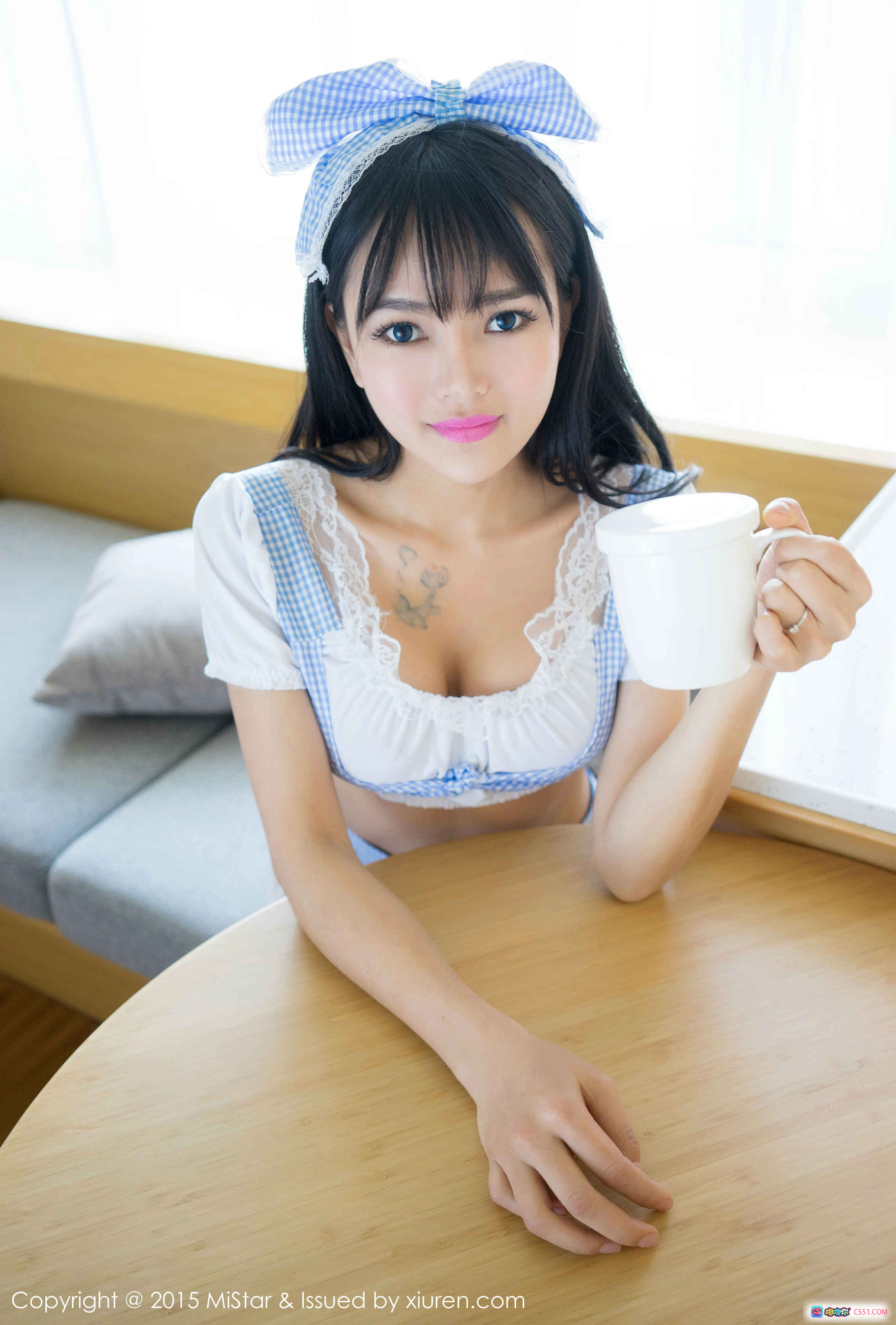 图片[7] - 岑苑之蓝白格子女仆装写真 – MiStar 2015 VOL.020 甜美清新室内私房照 - 就要吻