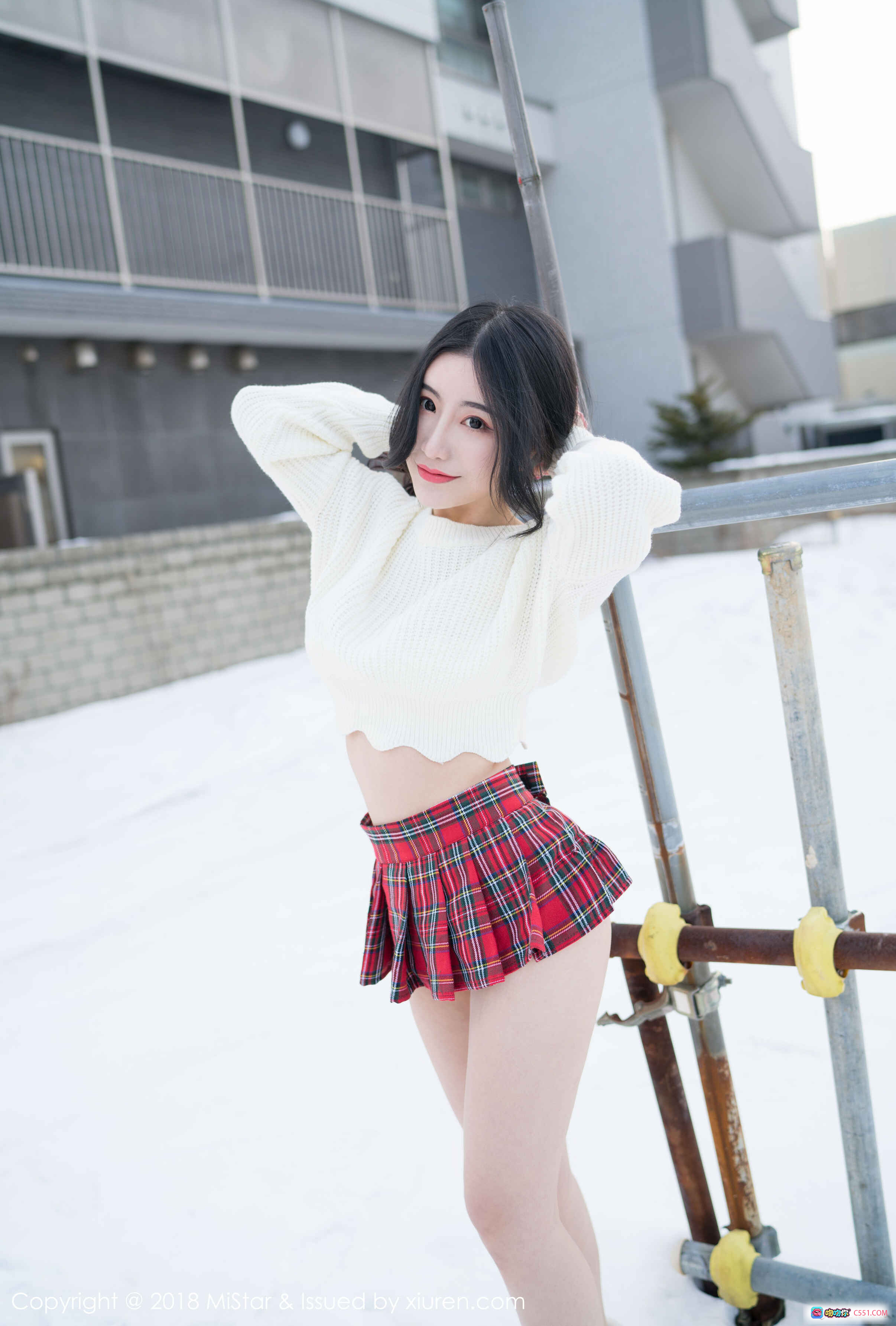 图片[9] - 雪地美少女绯月樱性感写真 | 红格短裙白毛衣搭配雪靴 | MiStar Vol.231高清图集 - 就要吻