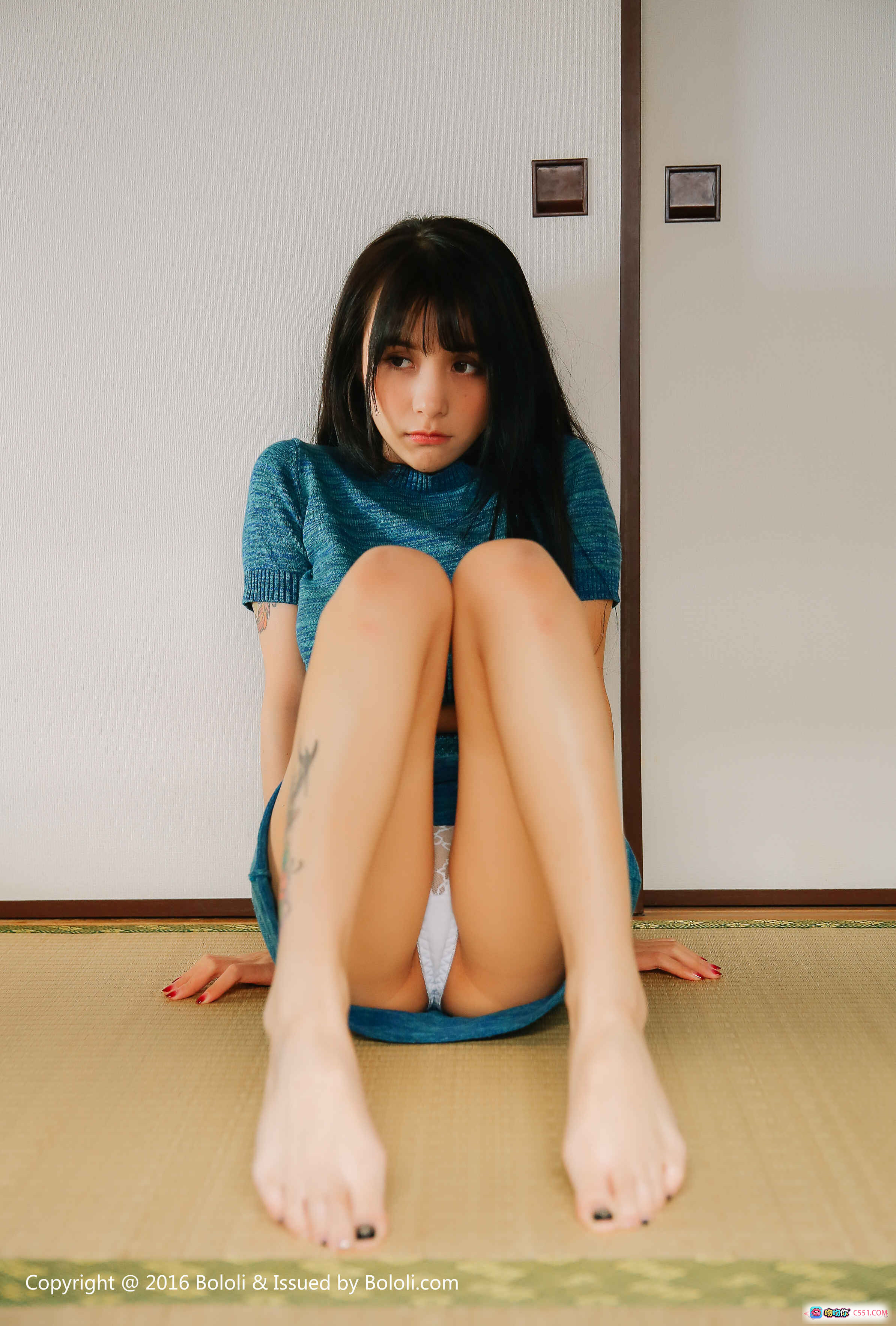 图片[5] - 夏美酱日系写真 | BoLoli波萝社VOL.037 | 蓝色针织短裙 | 和室榻榻米 | 美腿玉足 | 2017年3月27日发布 - 就要吻