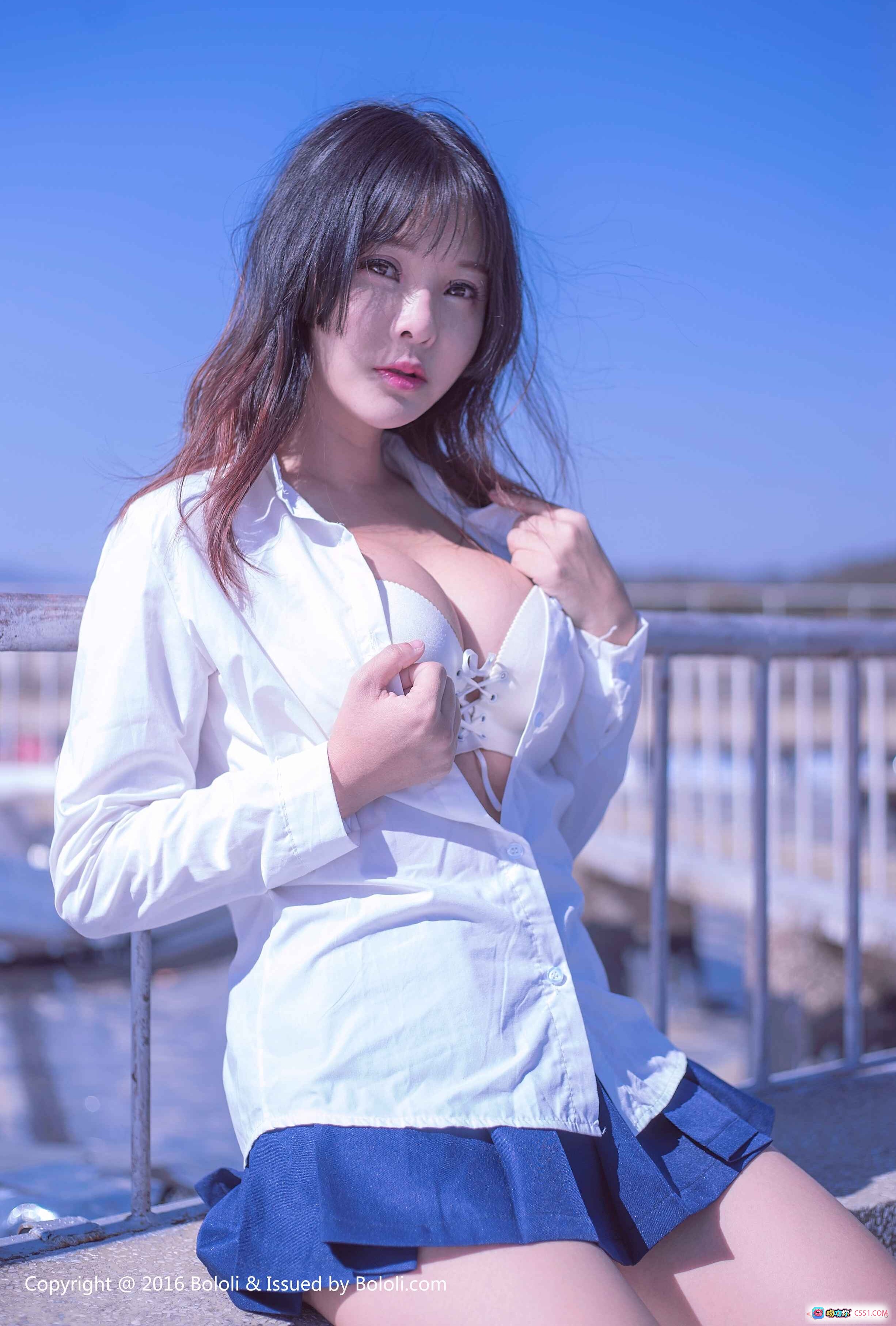 图片[10] - BoLoli波萝社VOL.055菟菟白内衣蓝裙海边写真 清新自然少女风性感美拍 - 就要吻