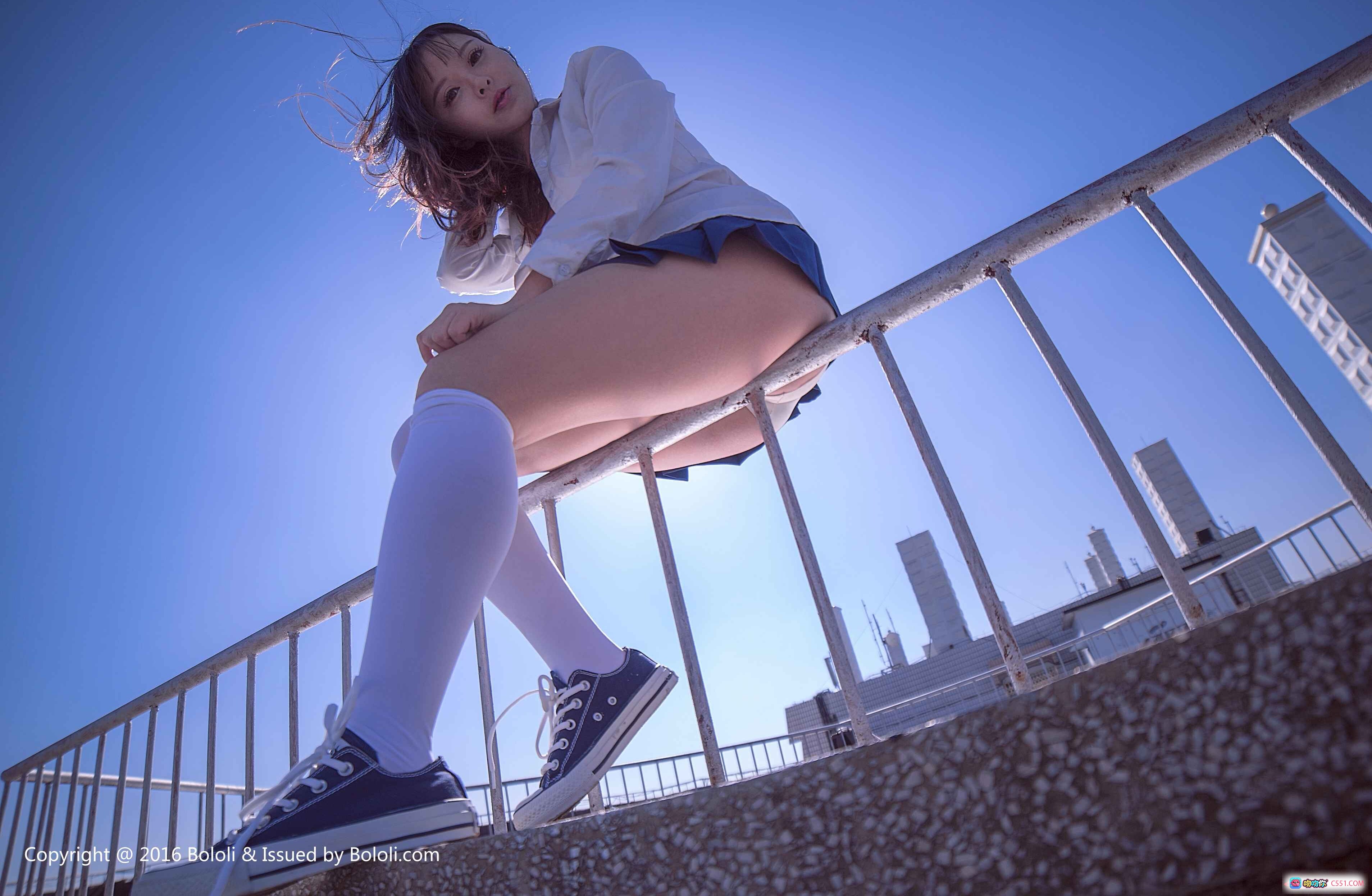 图片[7] - BoLoli波萝社VOL.055菟菟白内衣蓝裙海边写真 清新自然少女风性感美拍 - 就要吻