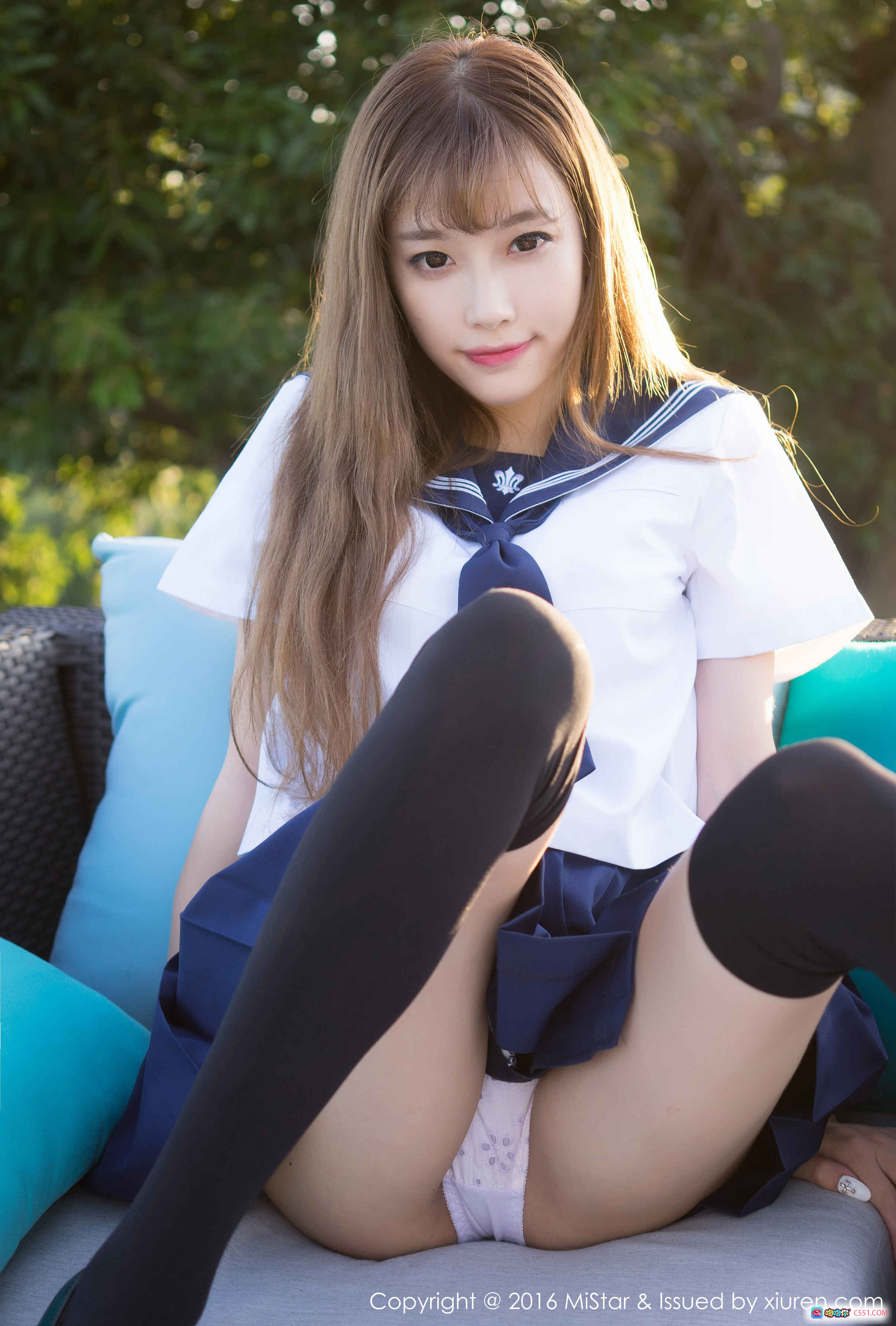 图片[4] - MiStar VOL.134 Sugar小甜心CC 绿白波点比基尼泳装写真 甜美长发户外沙发摆拍 2016高清美图 - 就要吻