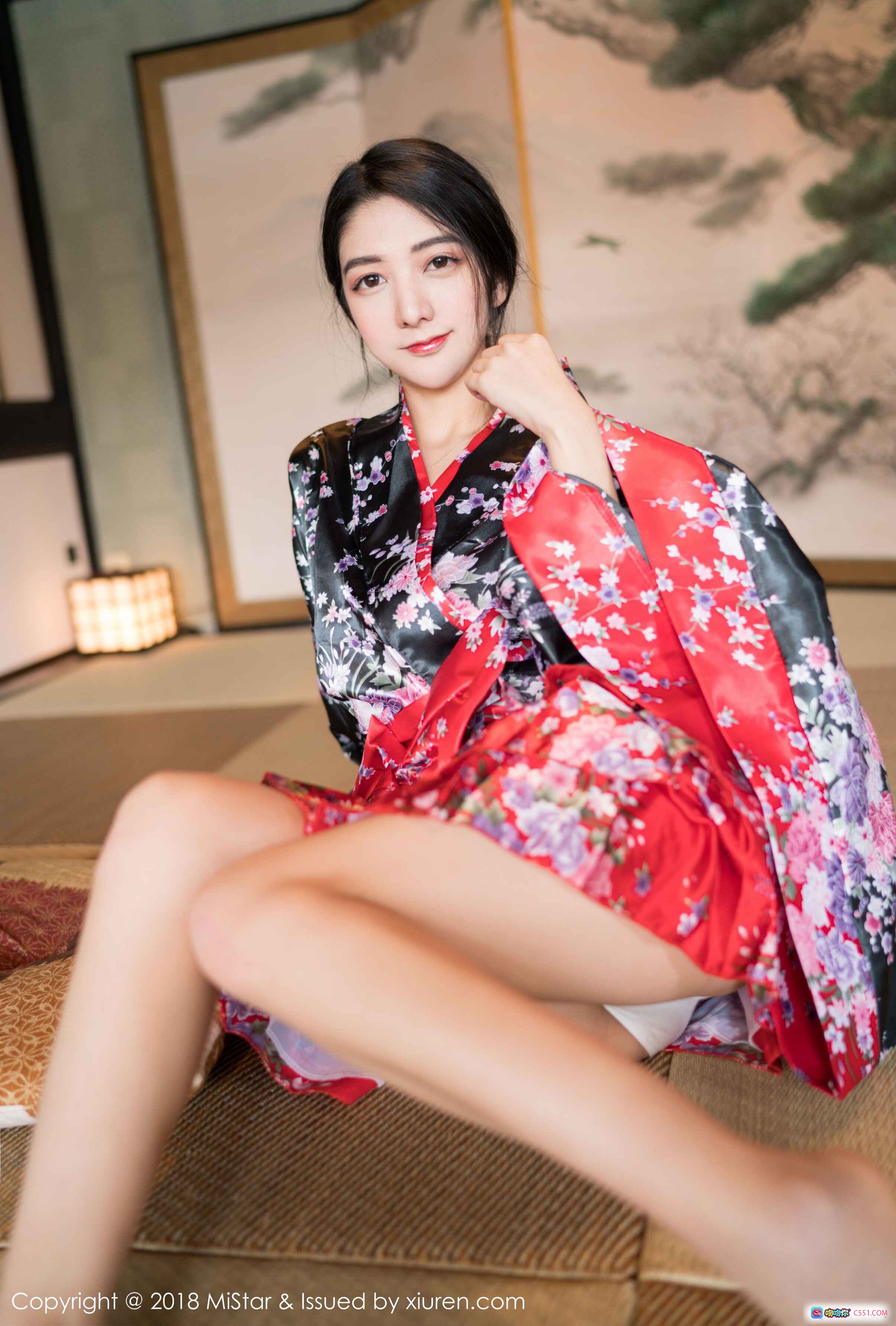 MiStar 2018.02.28 VOL.213 小热巴 日式和风写真 红黑樱花浴衣 美腿坐姿 东方古典美学 柔美气质室内摄影 - 就要吻