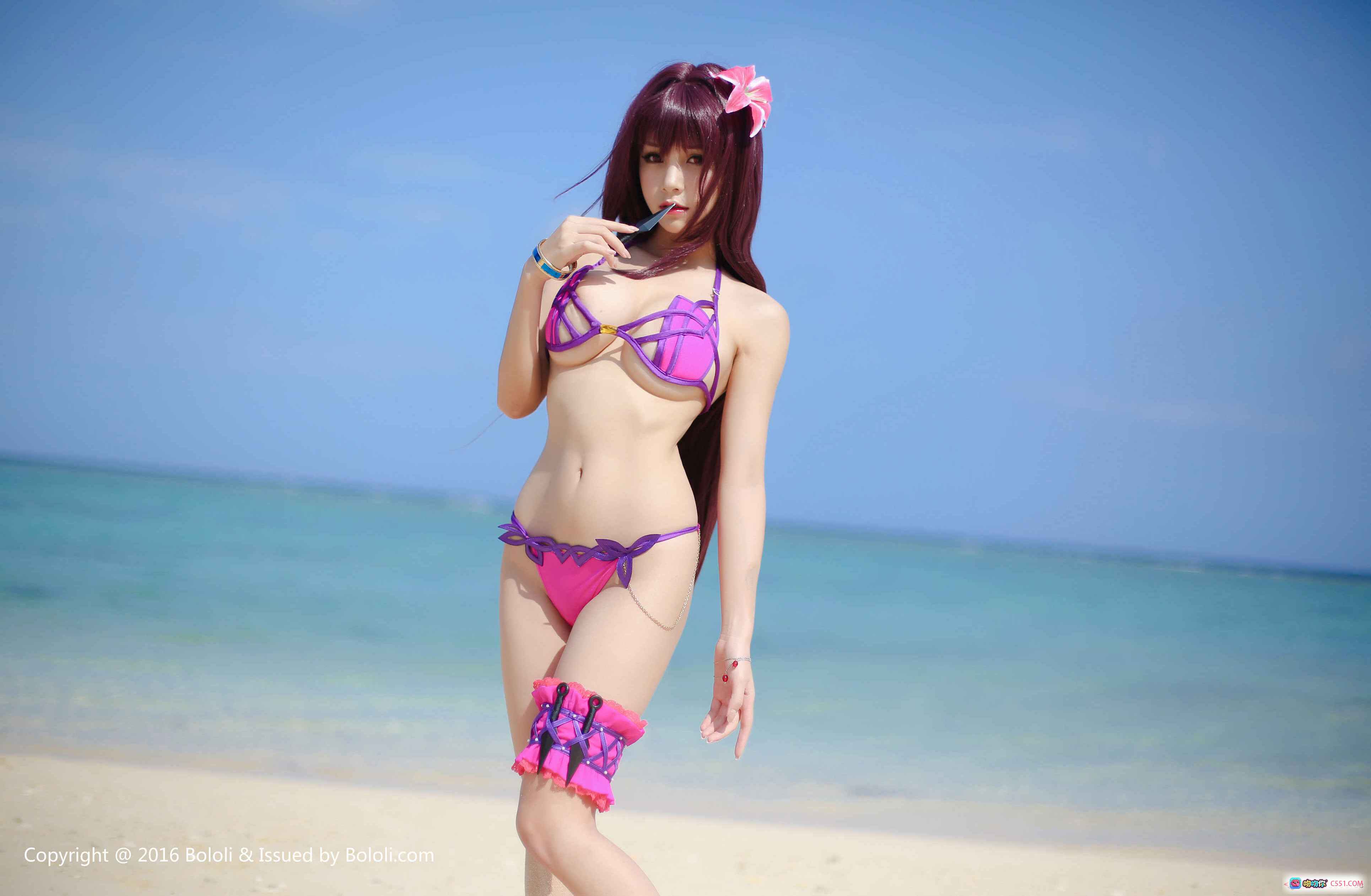 图片[5] - 夏美酱海滩比基尼写真 | 紫粉系绑带泳装 | BoLoli波萝社VOL.056 | 2017年5月15日发布 | 25P高清图集 - 就要吻