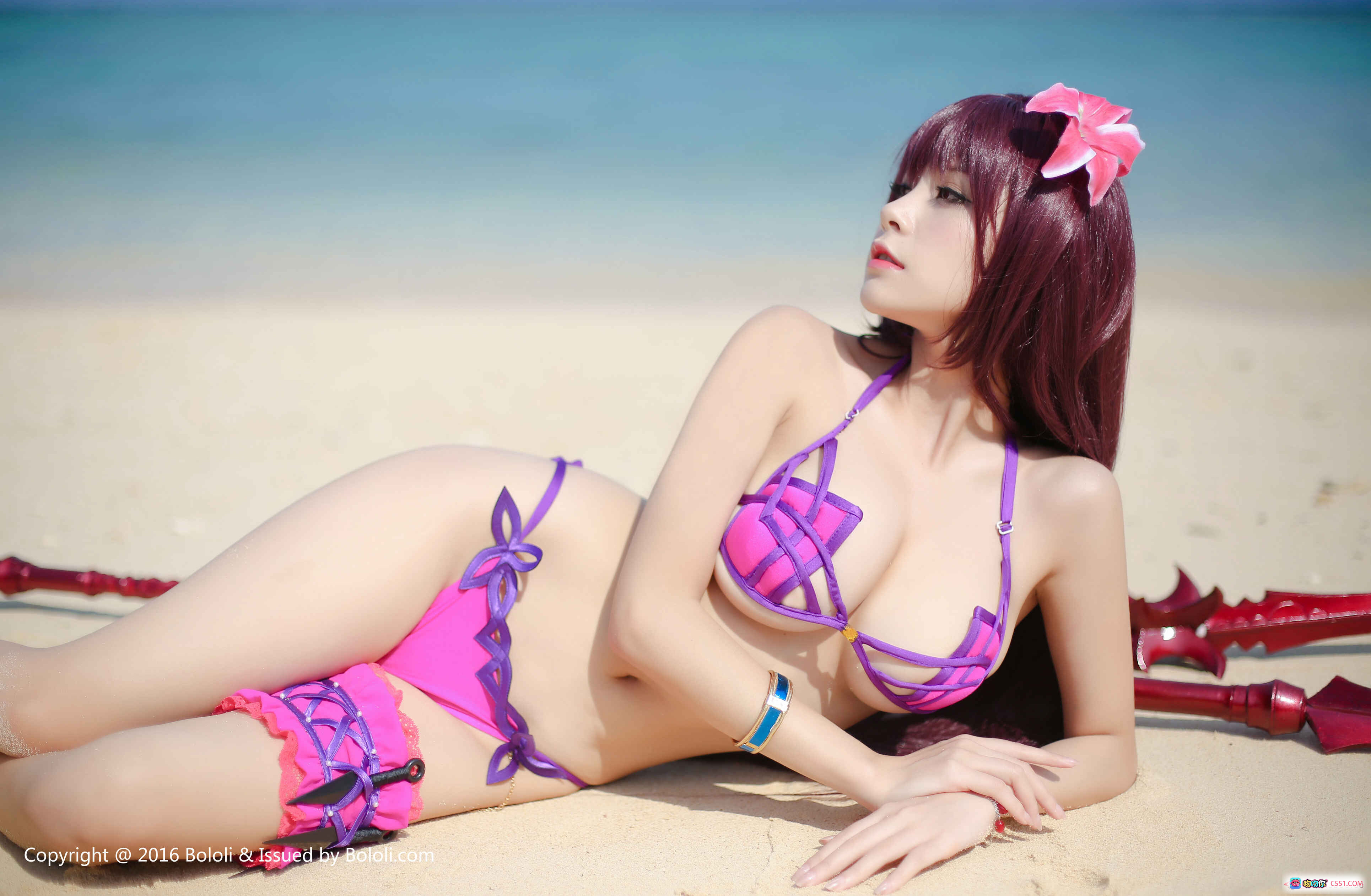 图片[10] - 夏美酱海滩比基尼写真 | 紫粉系绑带泳装 | BoLoli波萝社VOL.056 | 2017年5月15日发布 | 25P高清图集 - 就要吻