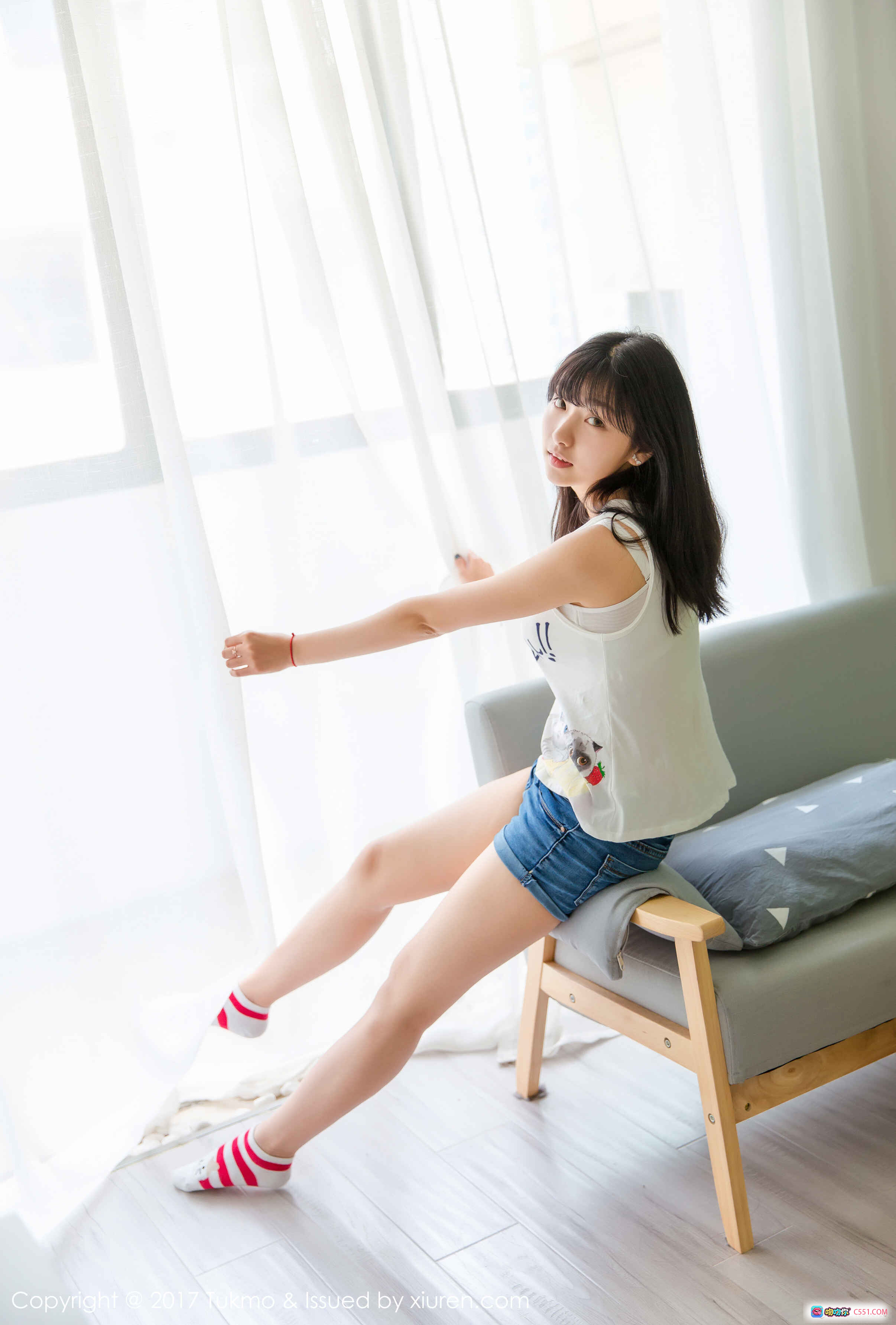 图片[6] - Tukmo 2017.07.12 VOL.095 球球 白色猫咪印花吊带裙 少女窗帘后偷看 清新自然写真 41张高清图集 - 就要吻