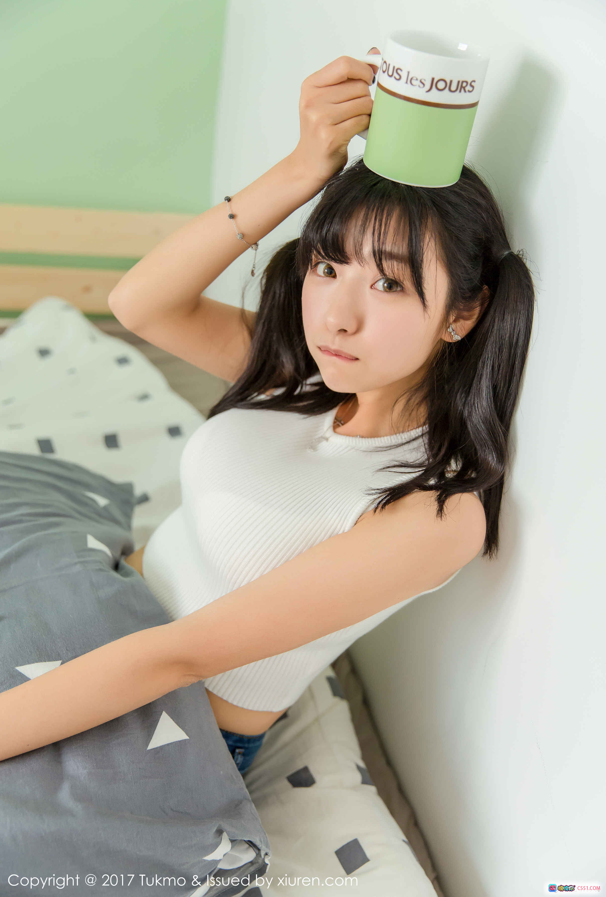 图片[2] - Tukmo 2017.07.12 VOL.095 球球 白色猫咪印花吊带裙 少女窗帘后偷看 清新自然写真 41张高清图集 - 就要吻