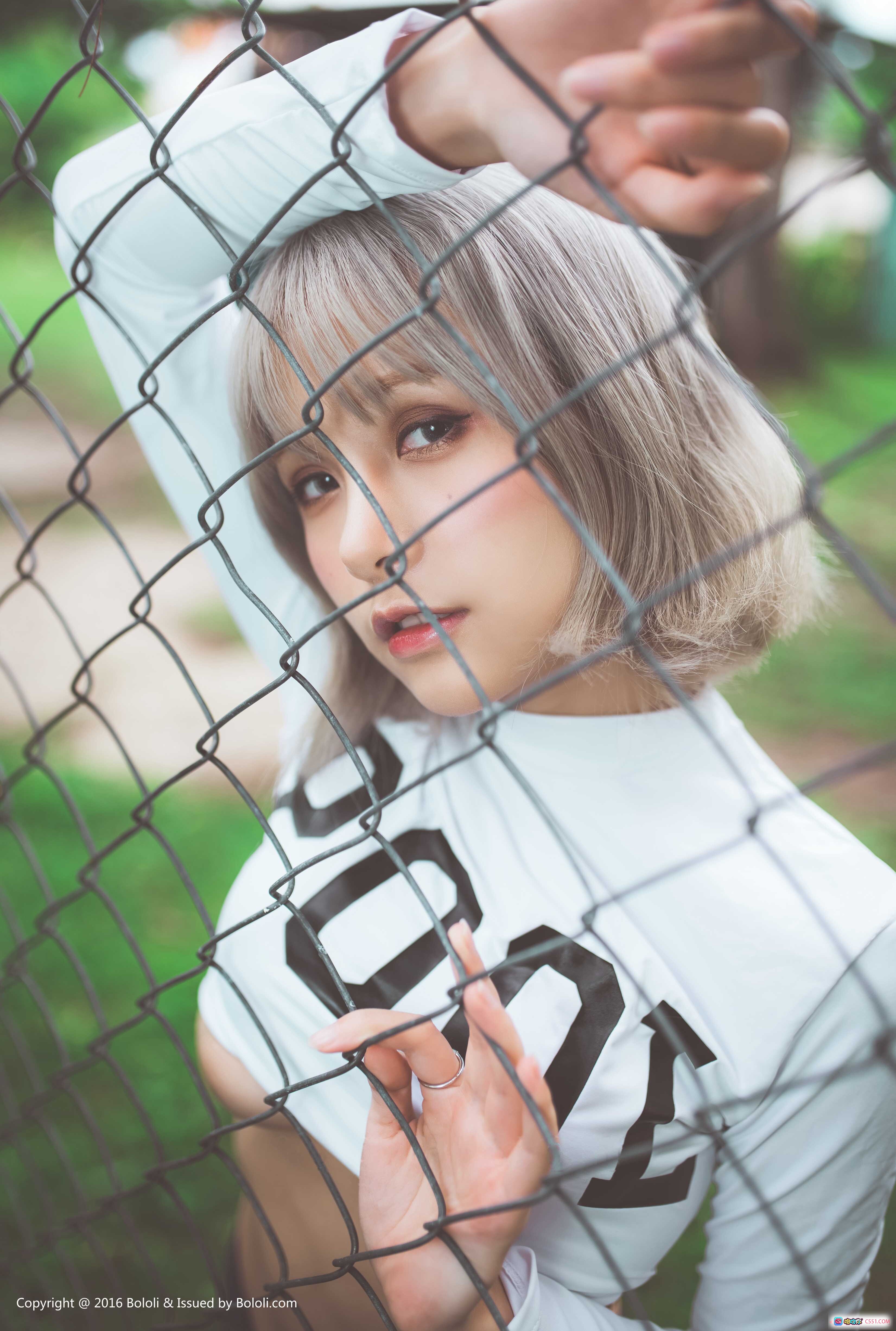 图片[6] - 夏美酱海边风情写真 | BoLoLi波萝社VOL.123 | 白色POLO短款上衣+黑色泳裤 | 银发少女热带植物背景 | 2017.10.28高清48P - 就要吻